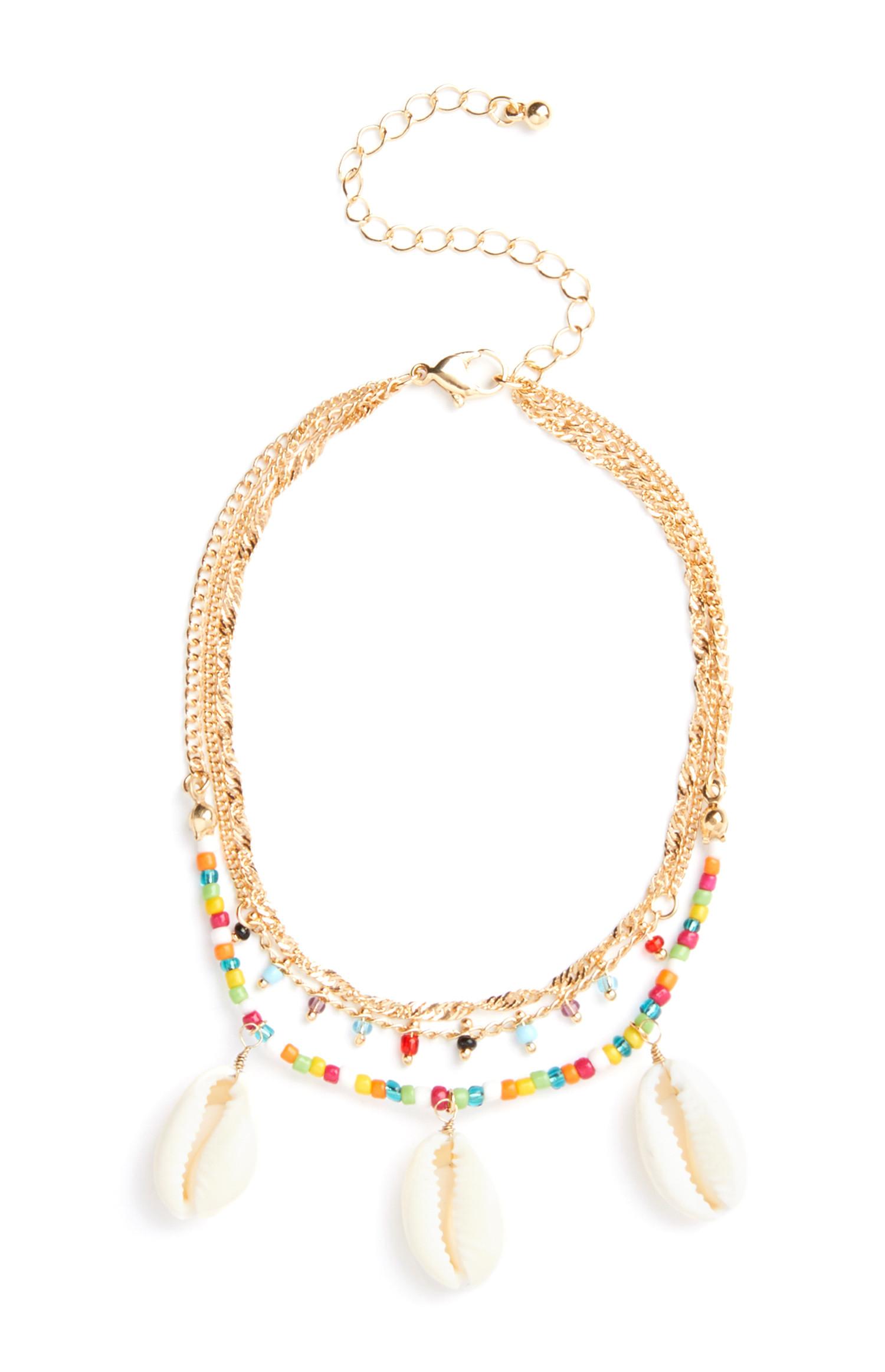 Pulseira tornozelo contas dourado