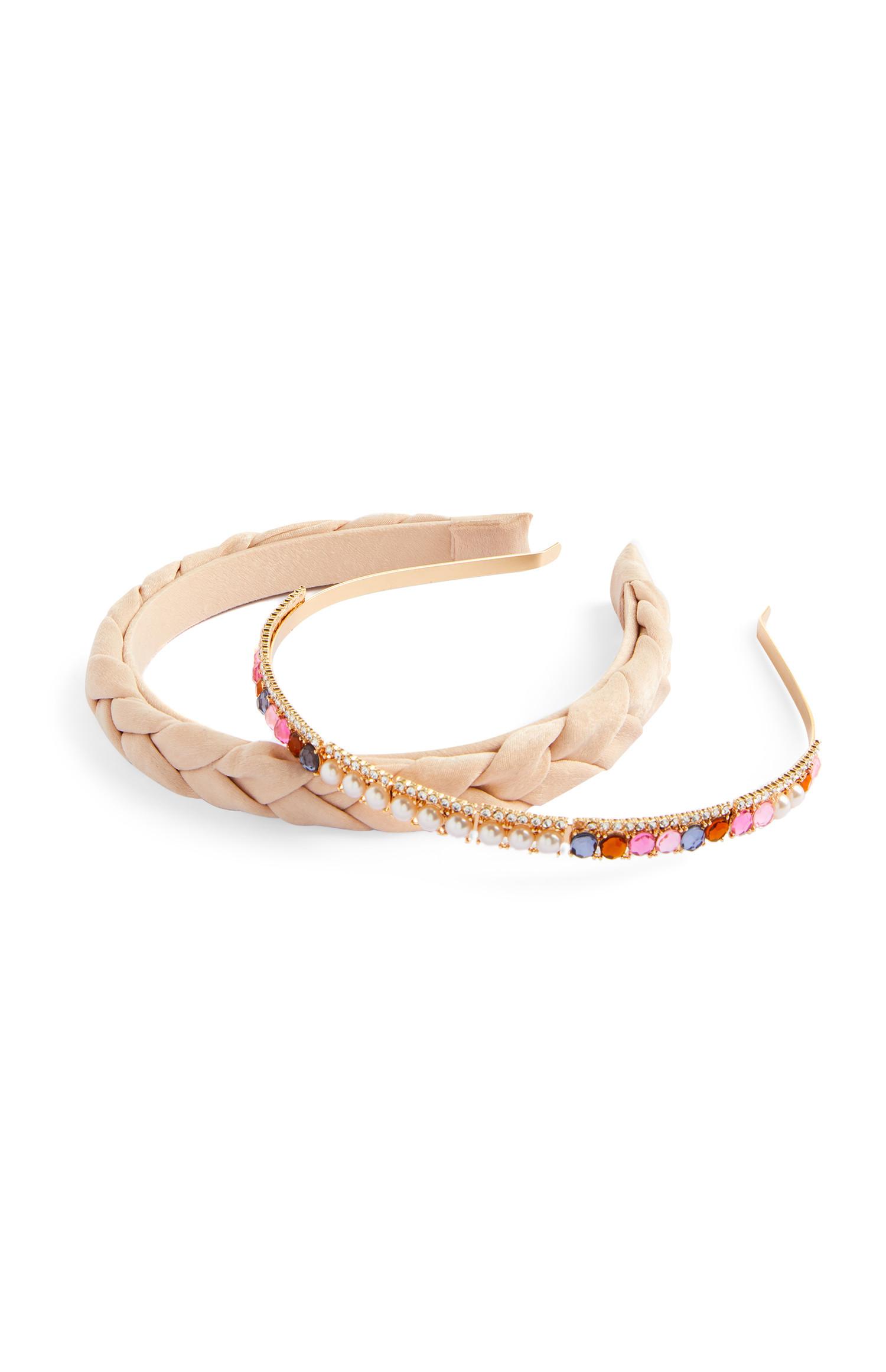 Pack 2 bandoletes trançado e brilhantes creme