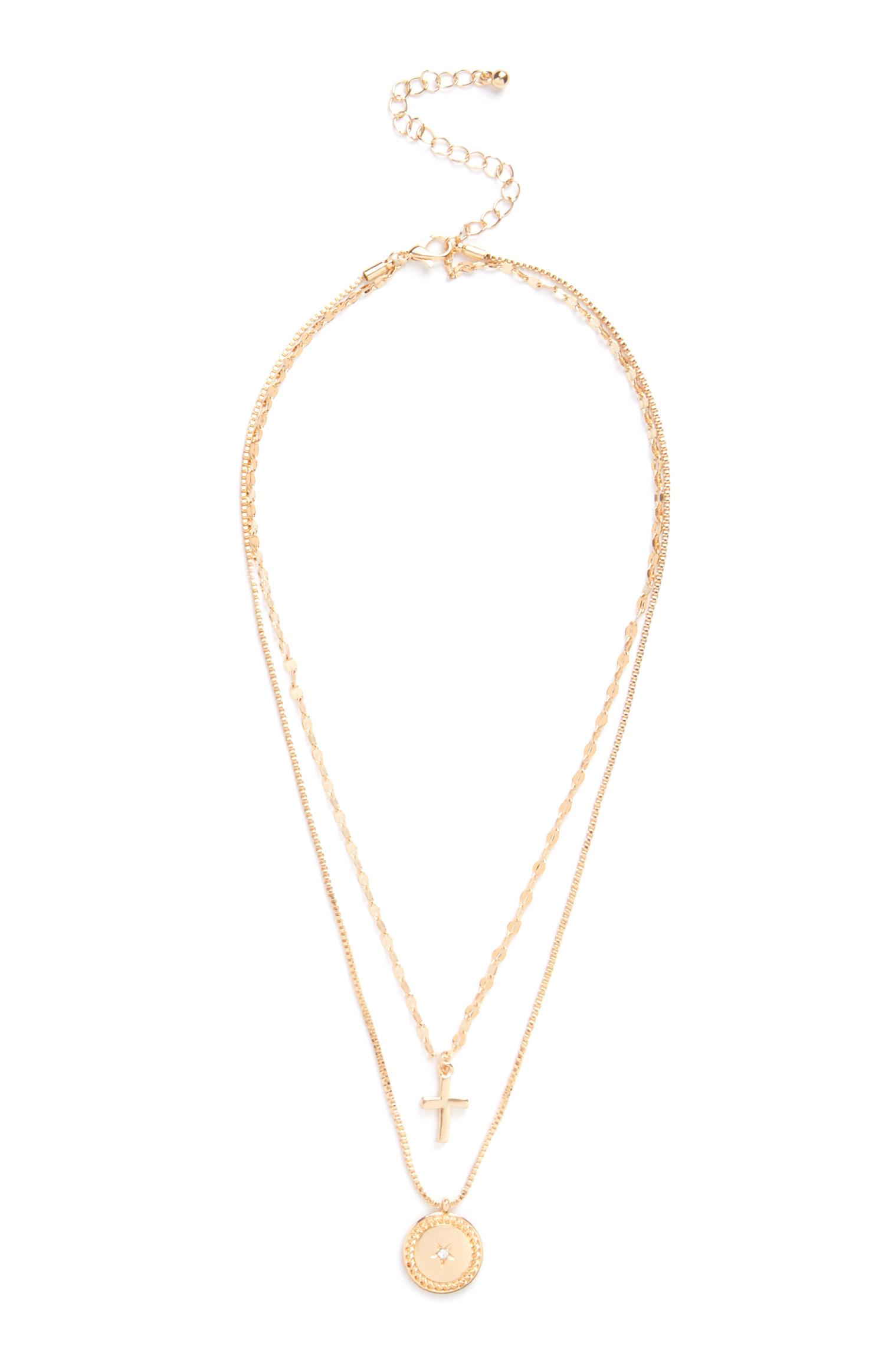 Colar multicorrentes cruz dourado