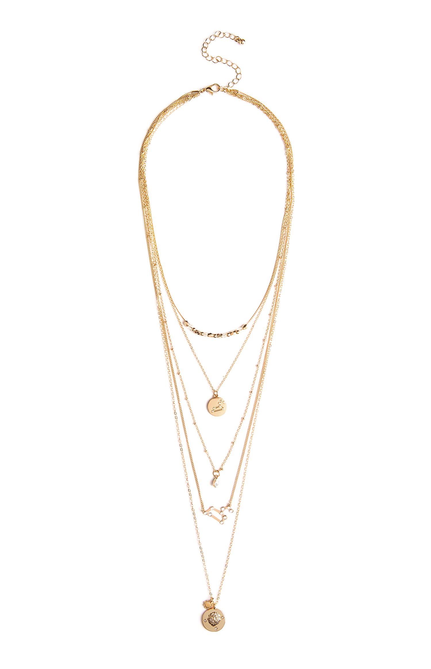 Collier multi-rangs doré avec signe astrologique Lion