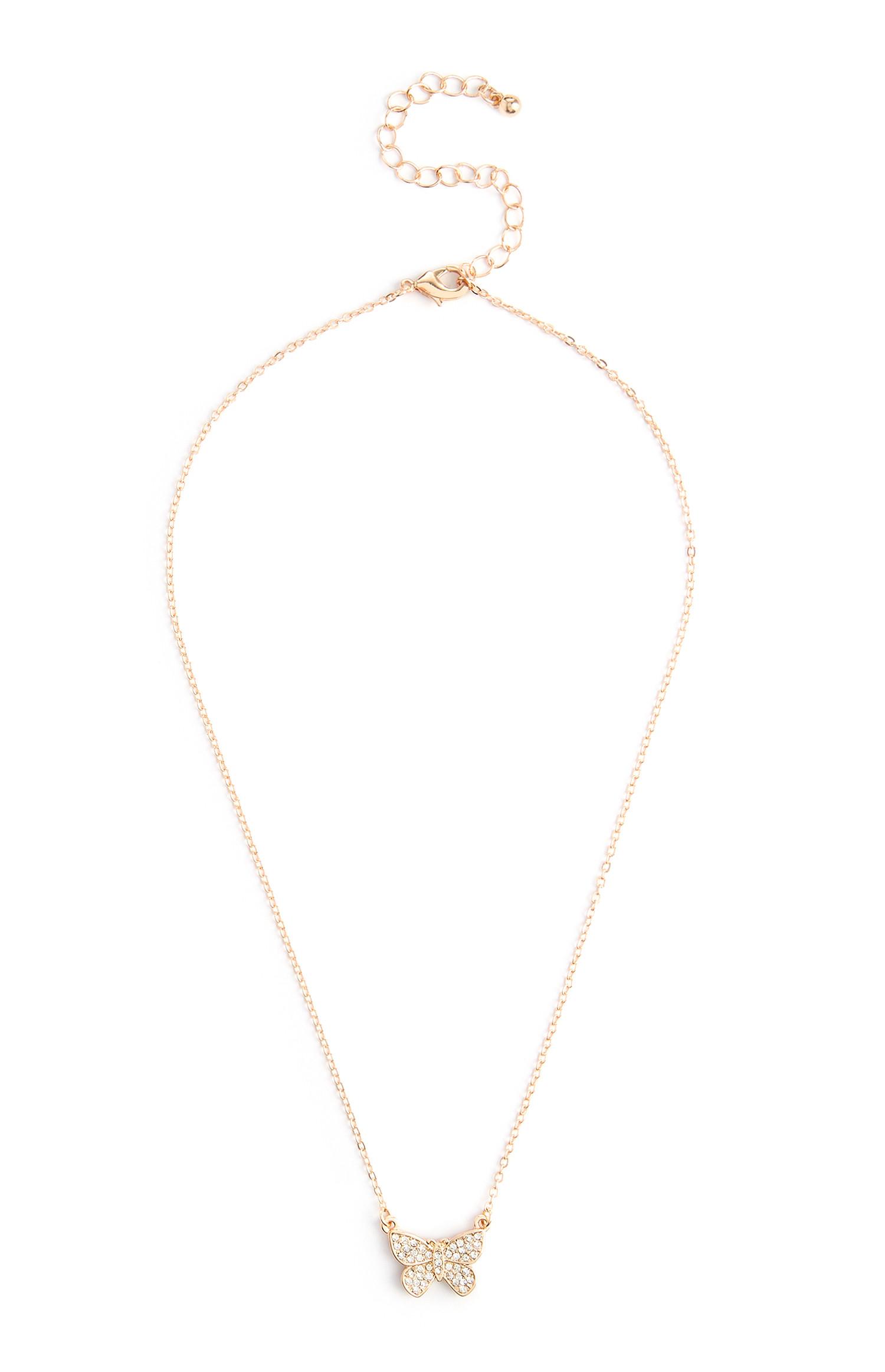 Colar pendente borboleta brilhantes dourado