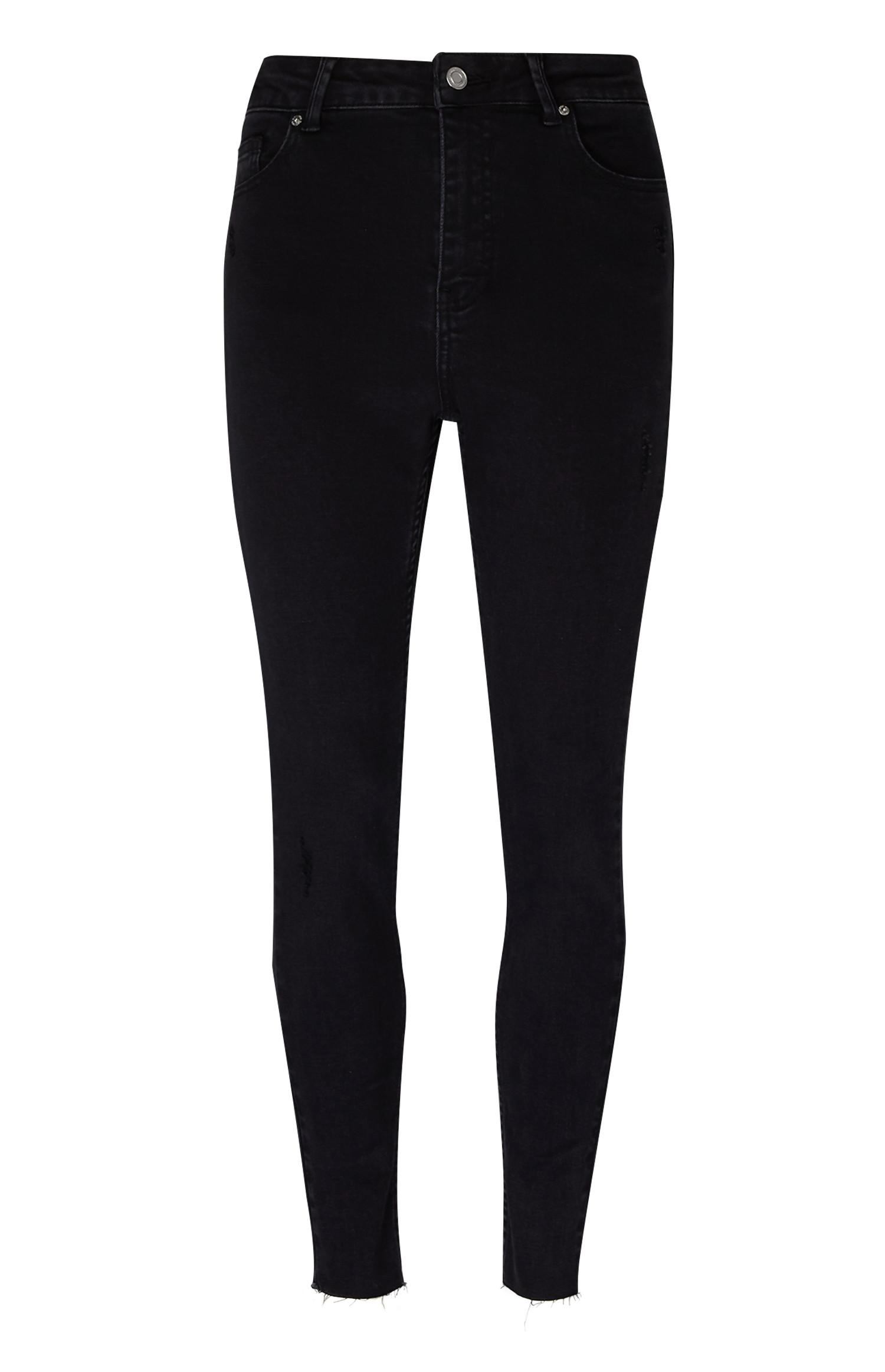 Calças ganga skinny bainha descosida preto