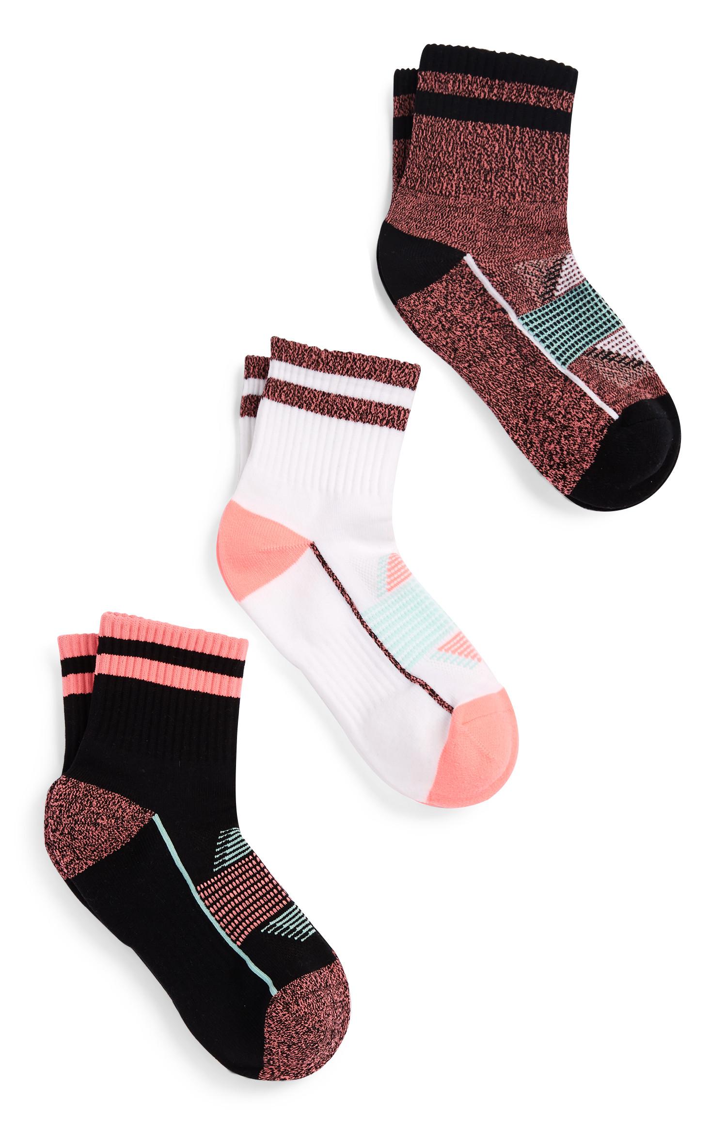 3 paia di calze sportive color corallo