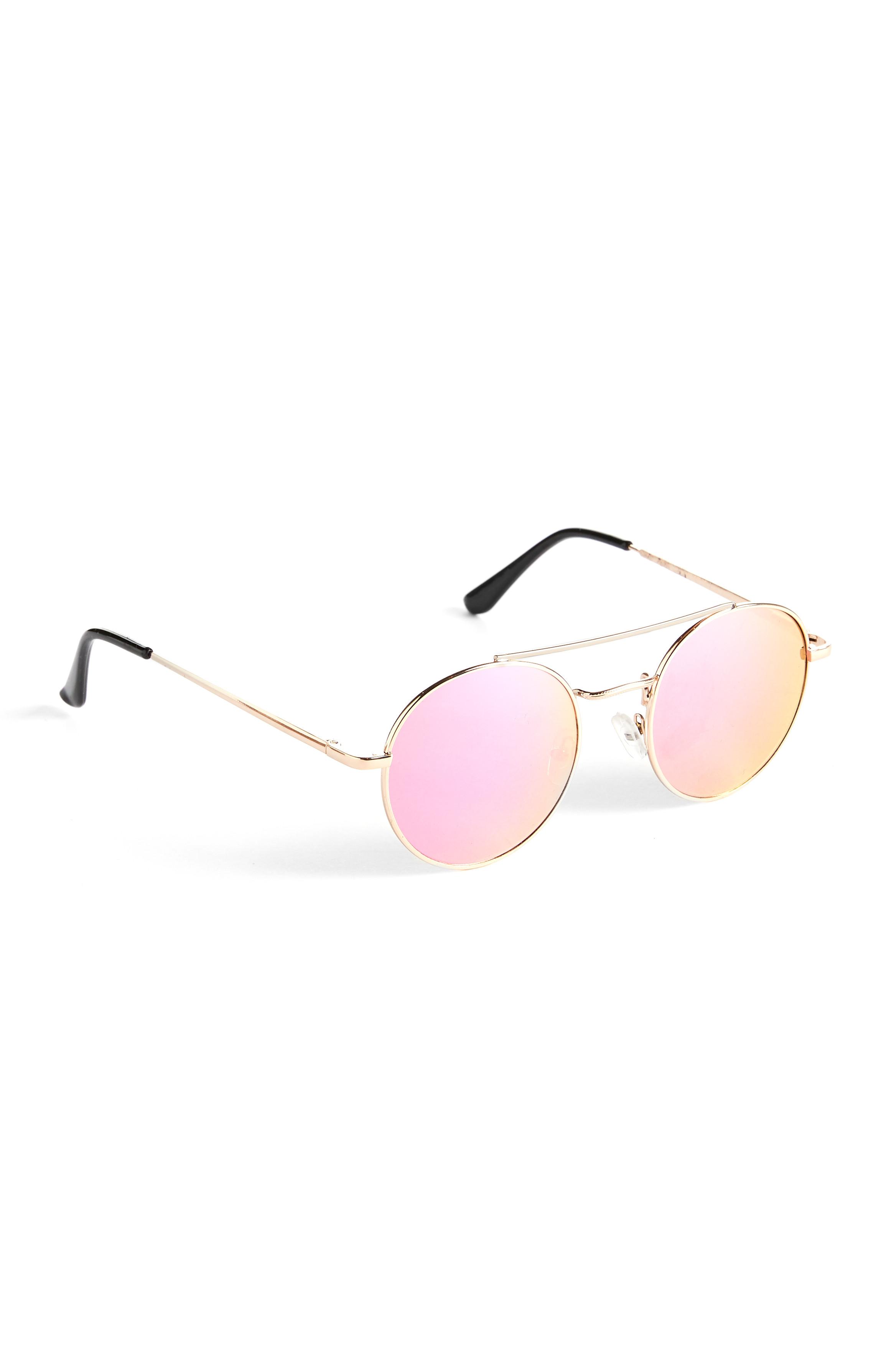 Óculos de sol redondos rosa e dourado