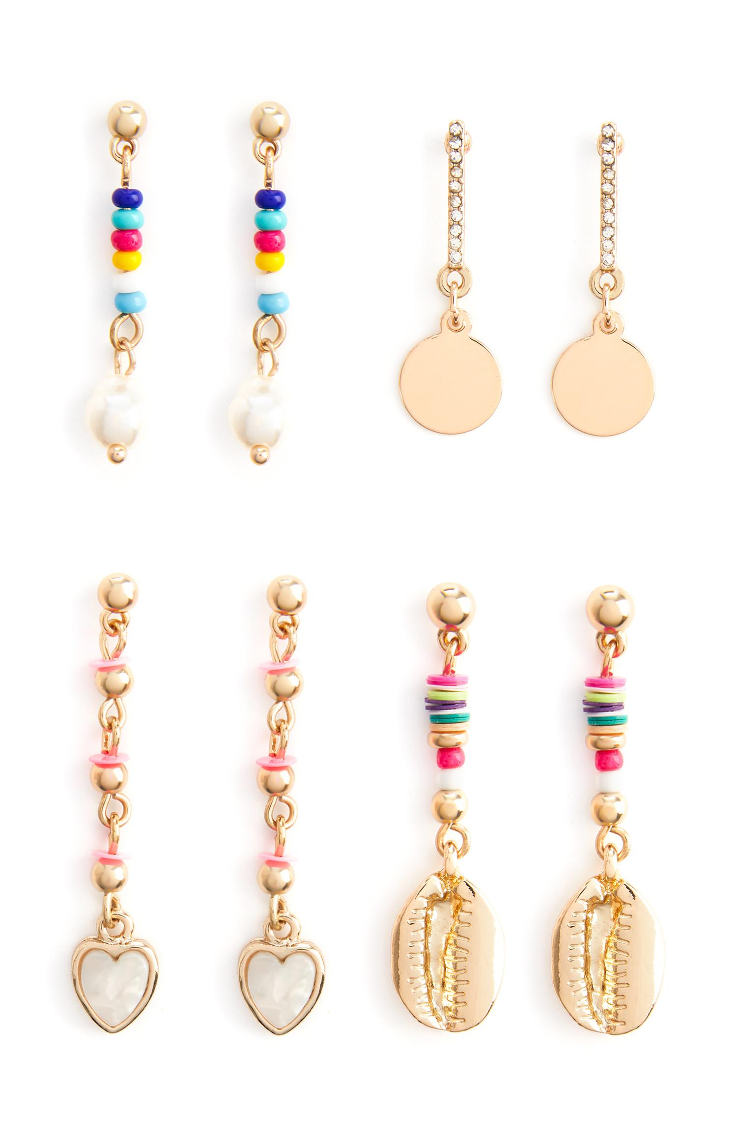 Pack 4 brincos pendentes contas dourado