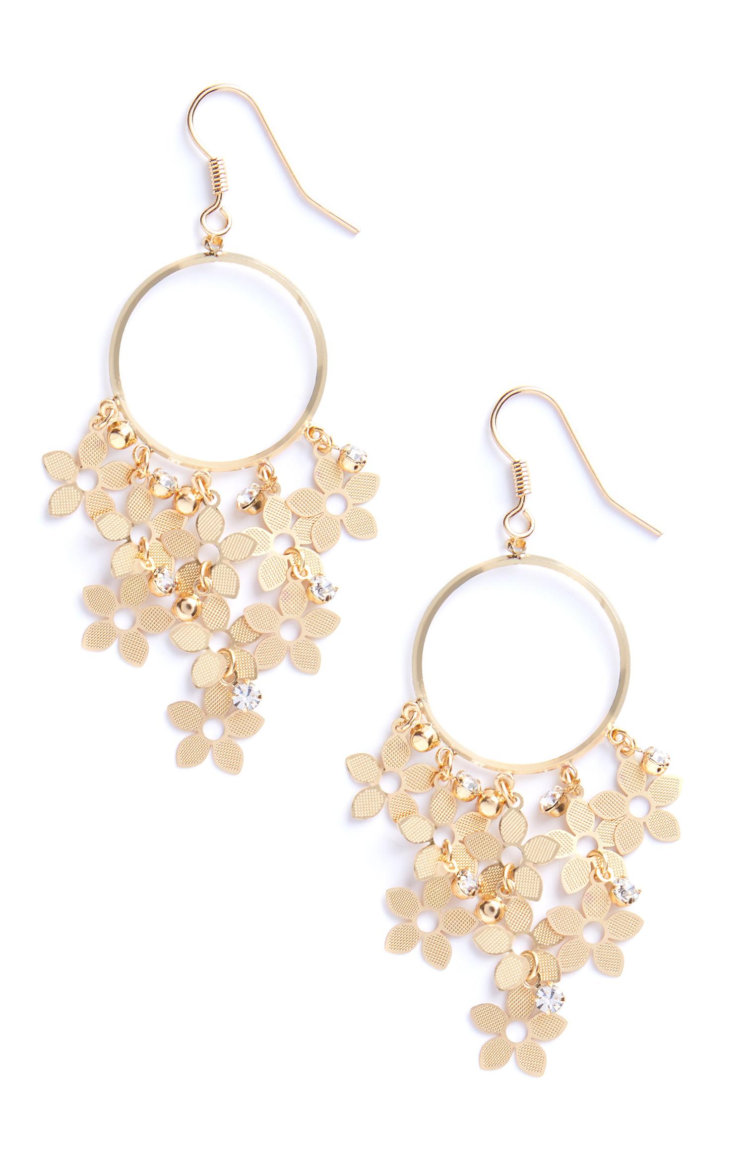 Argolas pendente flores dourado