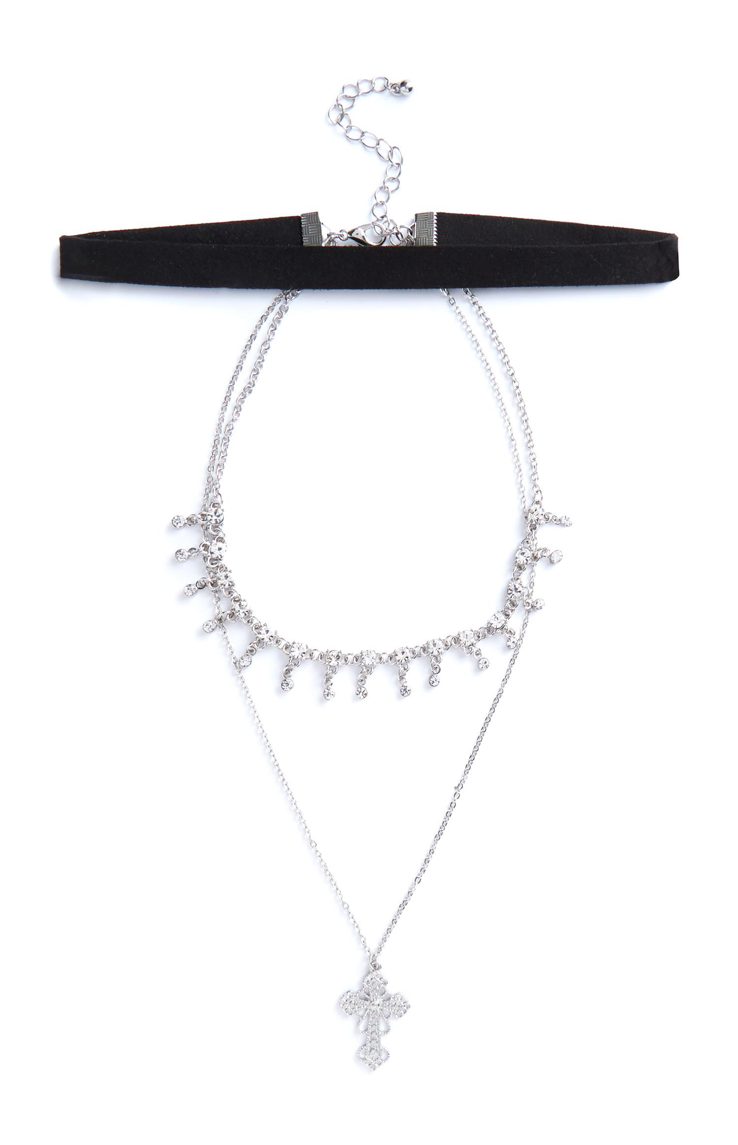 Dvojna srebrna ogrlica s križem