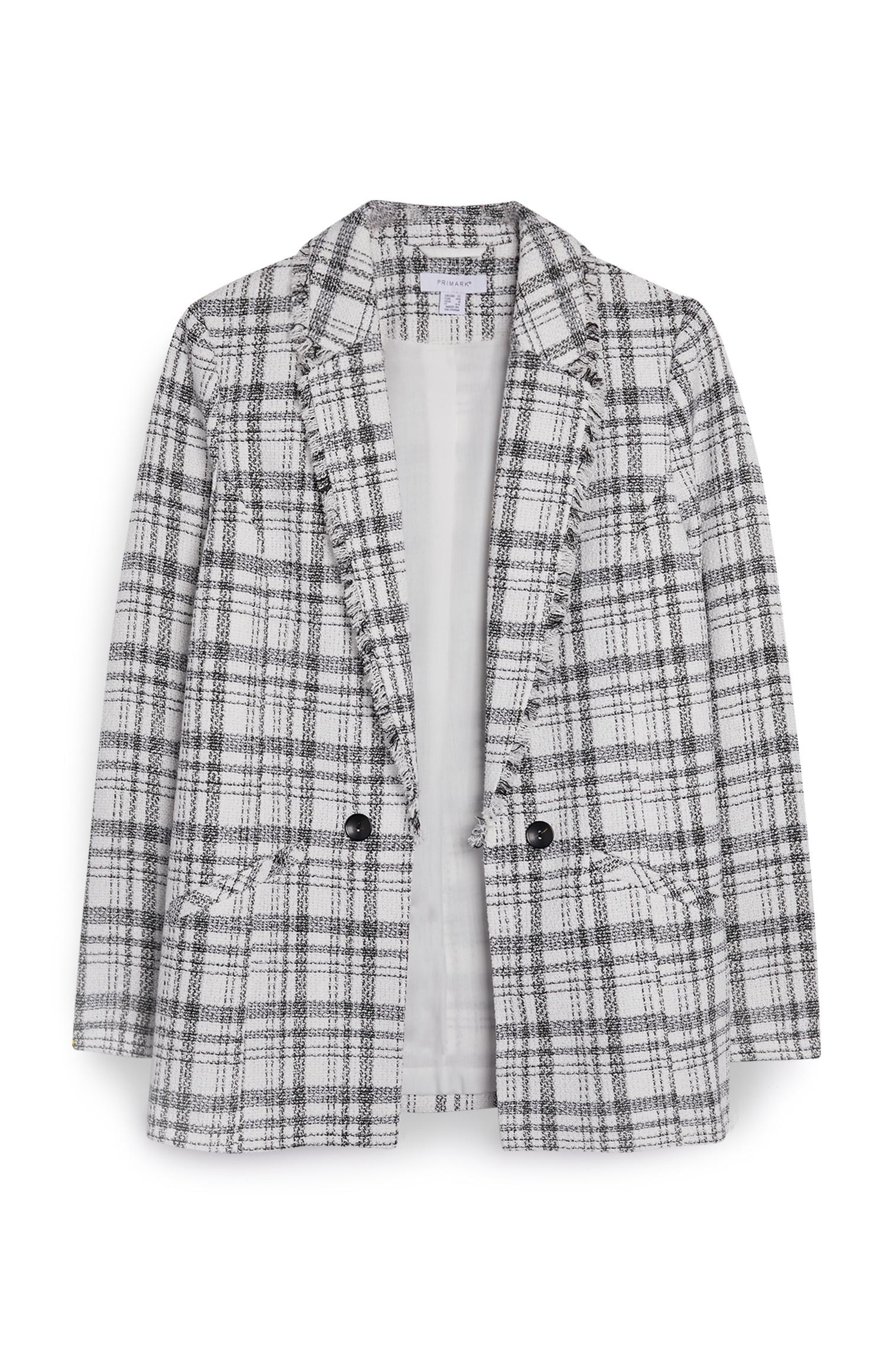 Blazer bouclé branco e preto