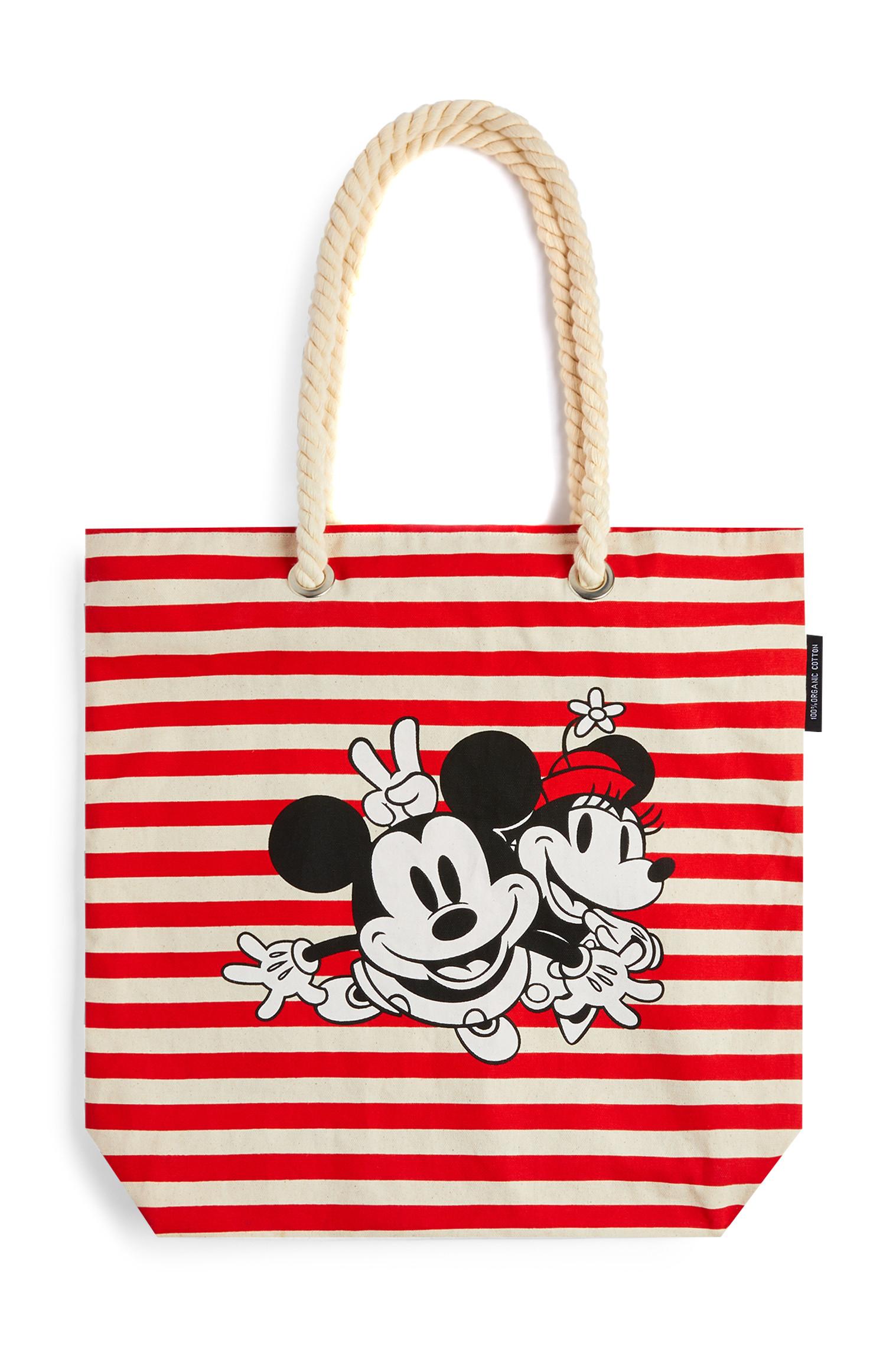 Saco praia Mickey e Minnie Mouse riscas vermelho