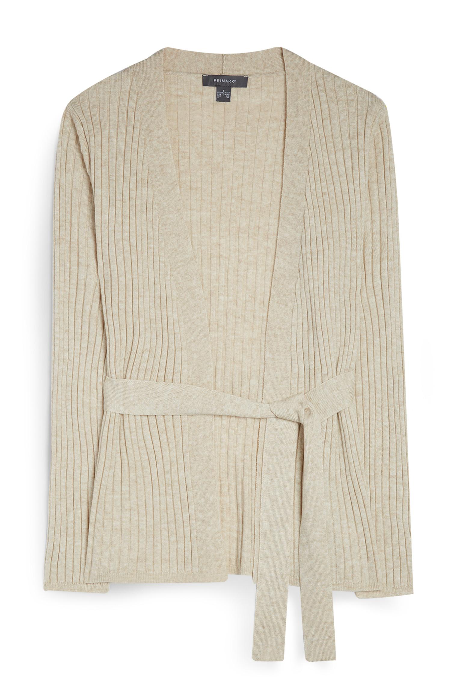 Casaco malha cinto conjunto coordenado bege