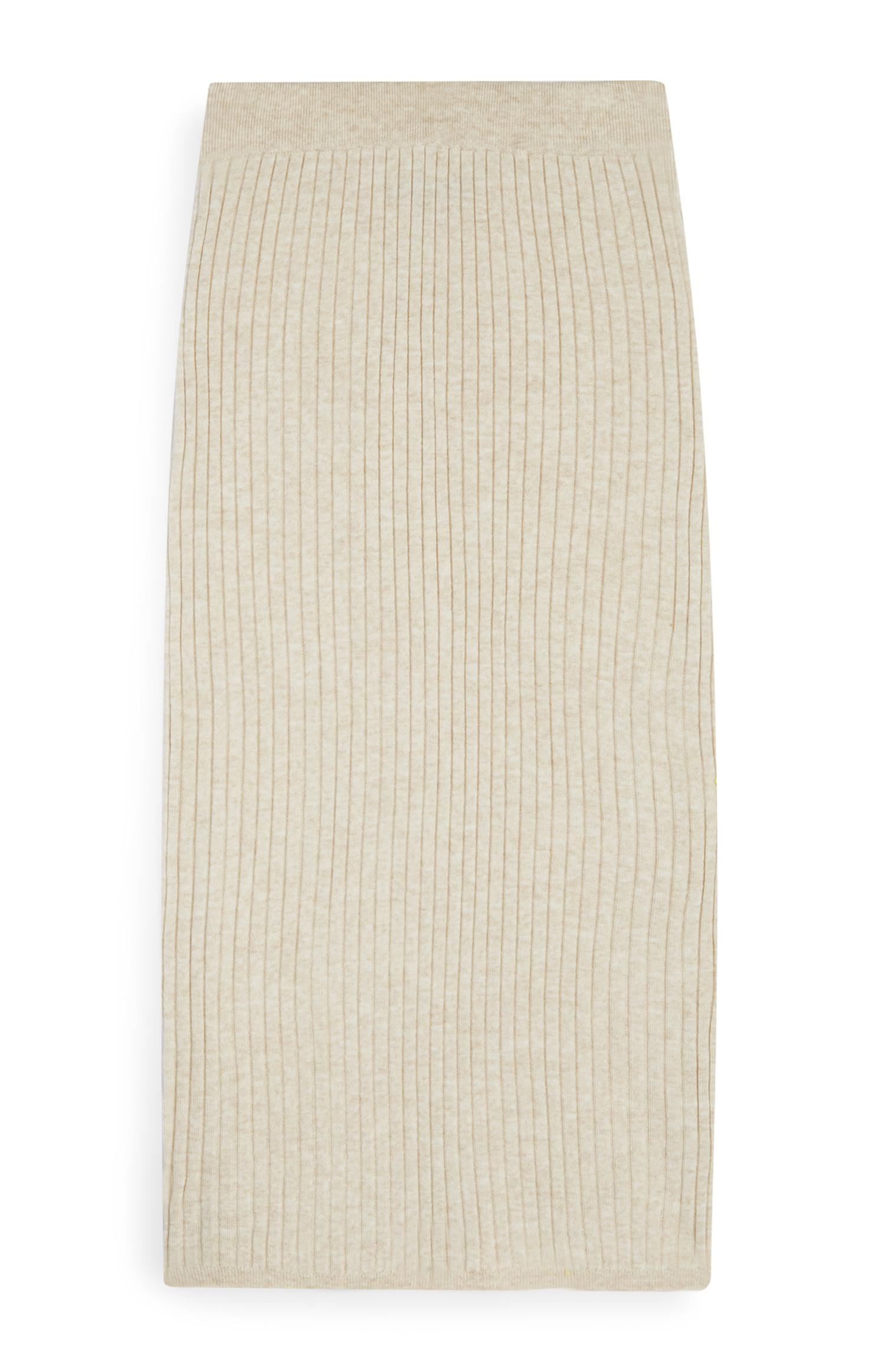 Saia lápis canelada conjunto coordenado creme