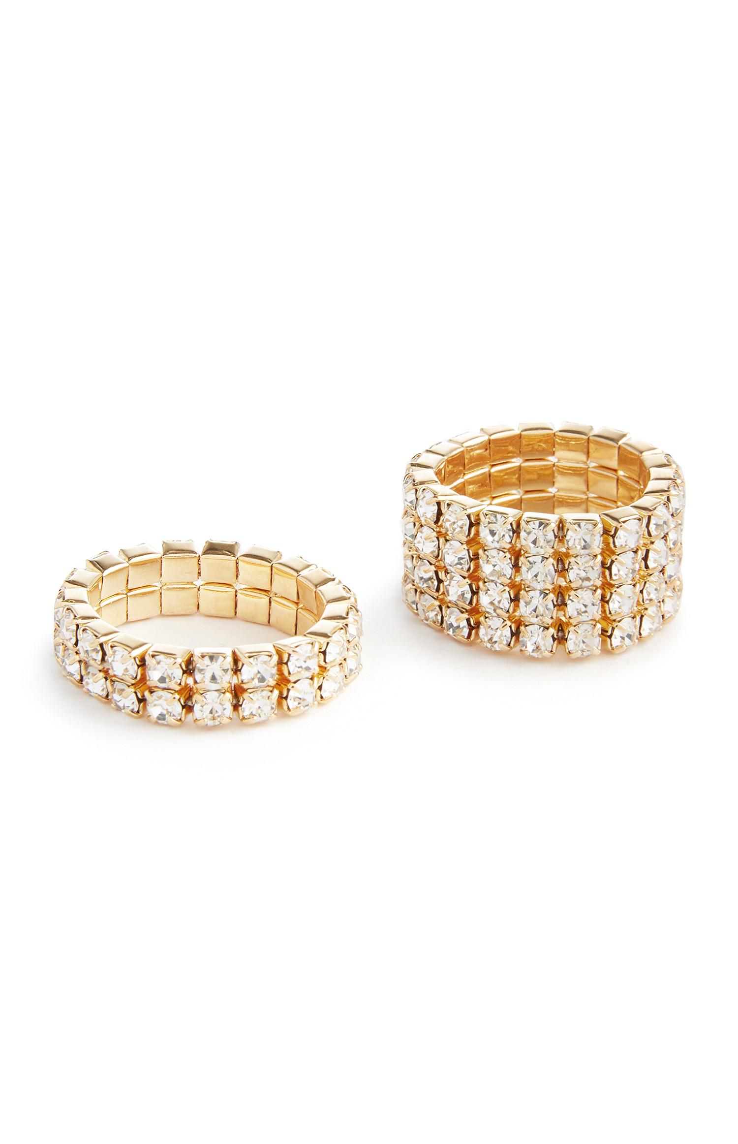 Pack 2 anéis elásticos brilhantes dourado