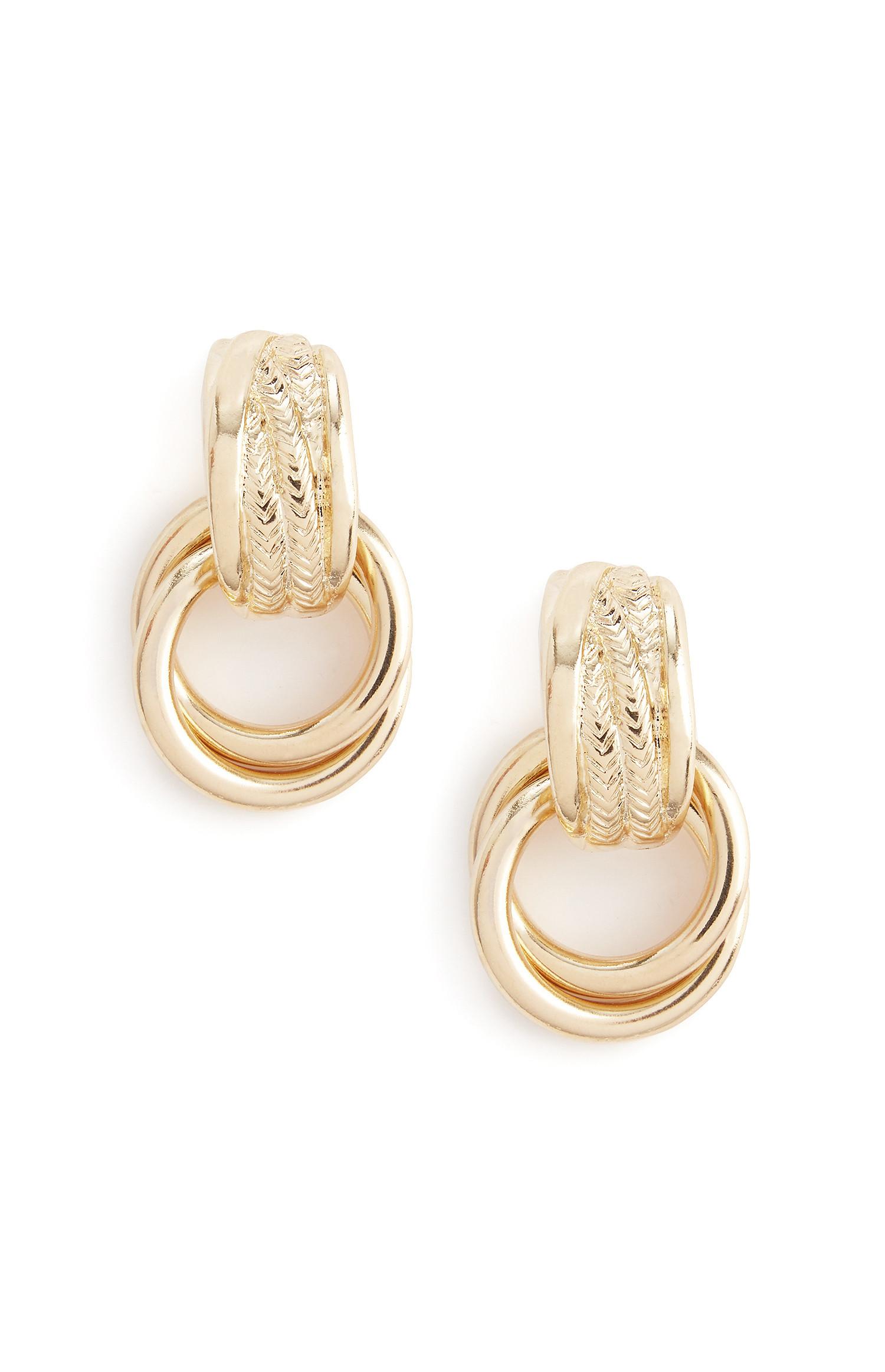 Brincos pendentes círculo duplo dourado