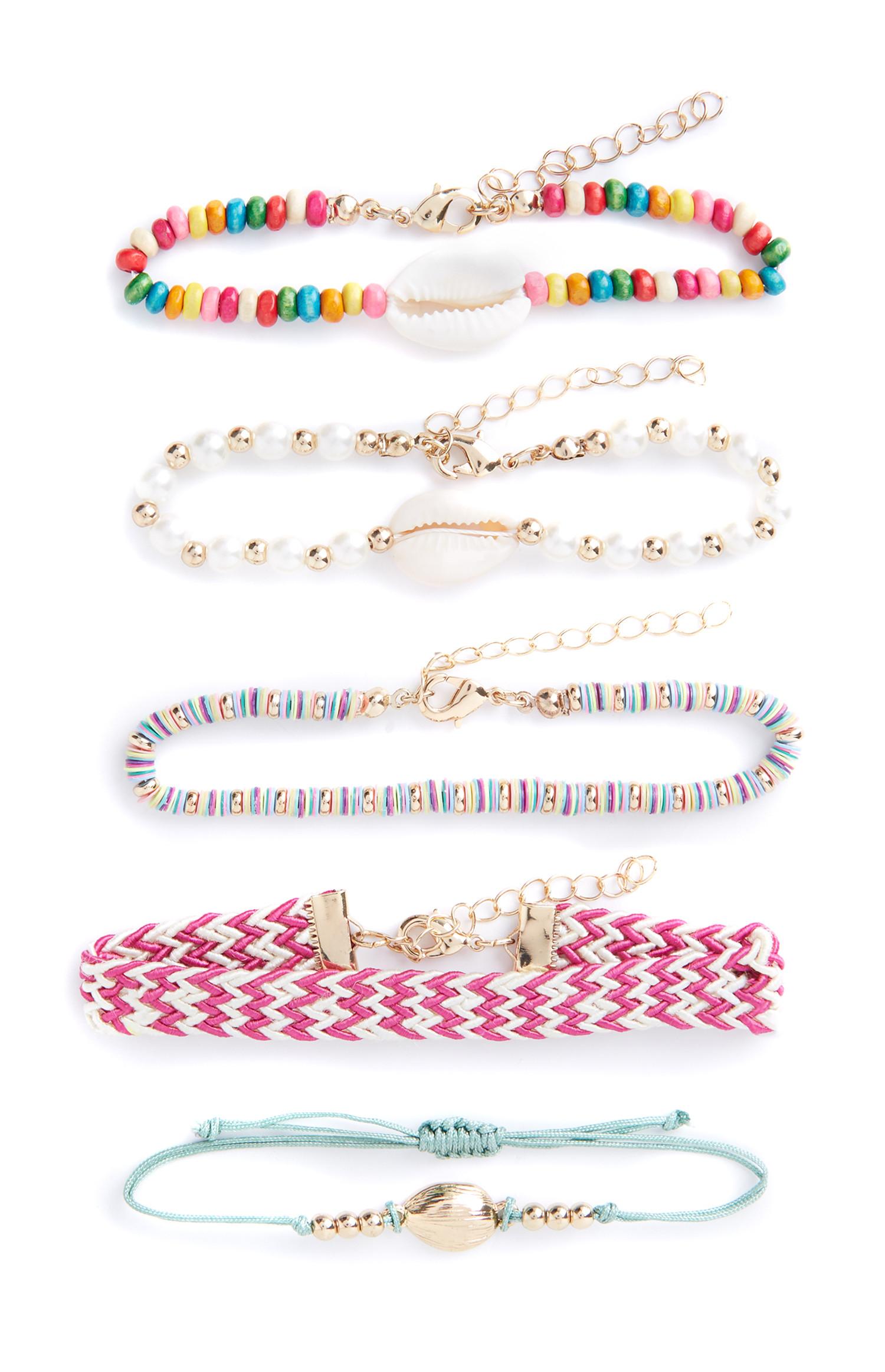 Pack 5 pulseiras contas padrão variado