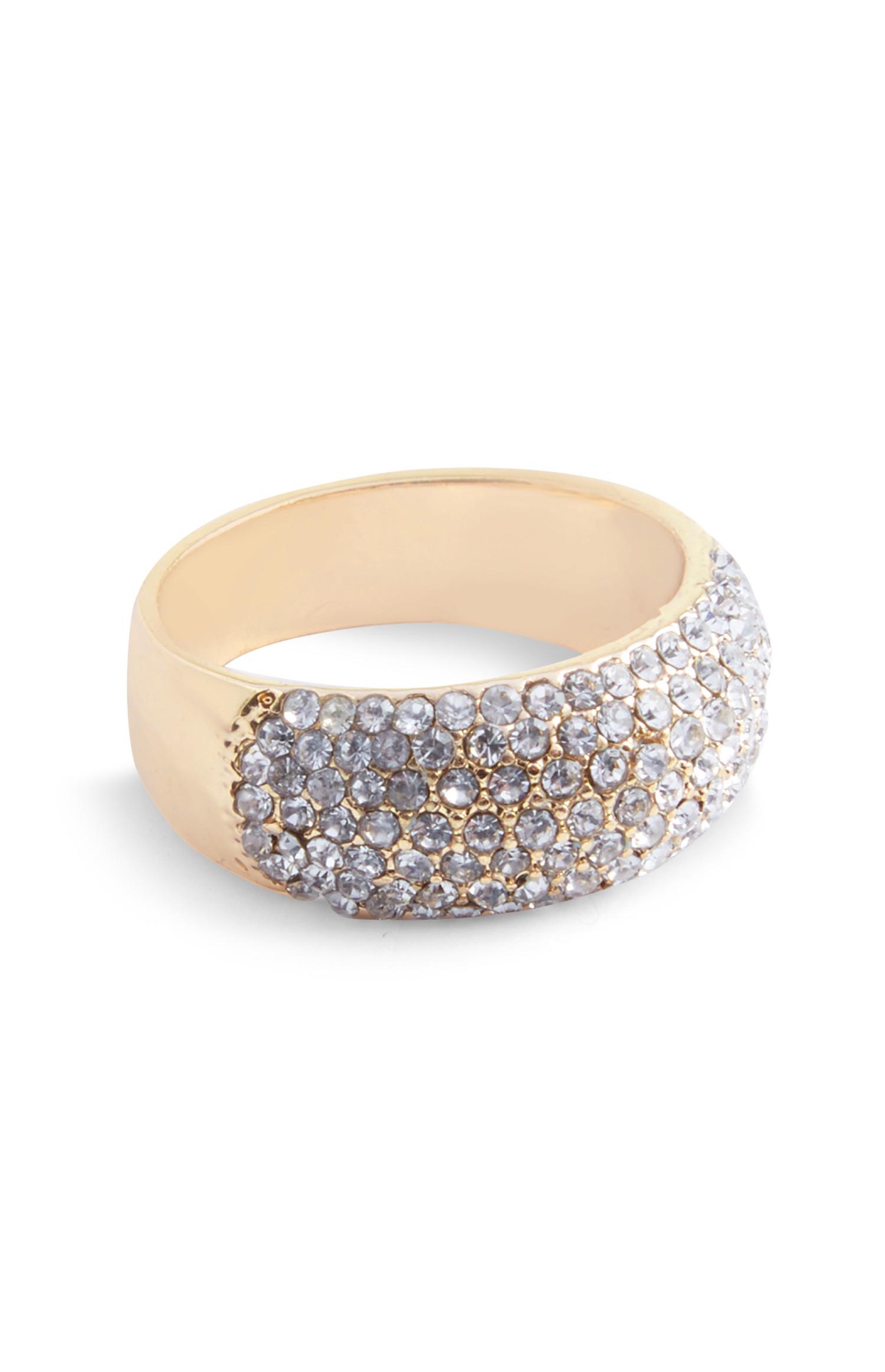 Grosse bague dorée à strass