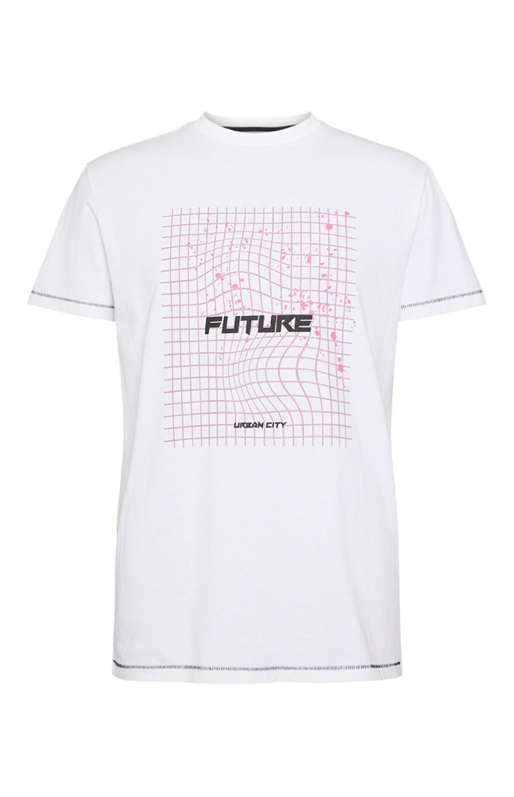T-shirt bianca con stampa griglia Future