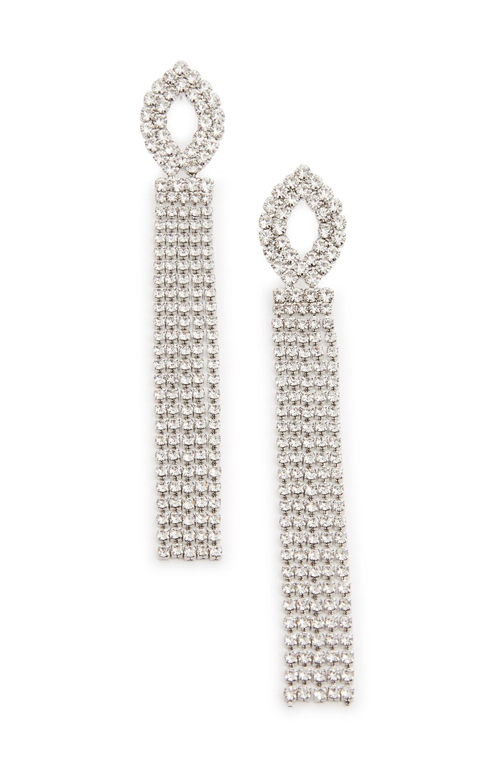 Pendants d'oreilles argentés à strass et chaînes