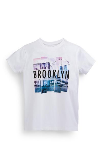 Wit T-shirt met Brooklyn-print voor jongens
