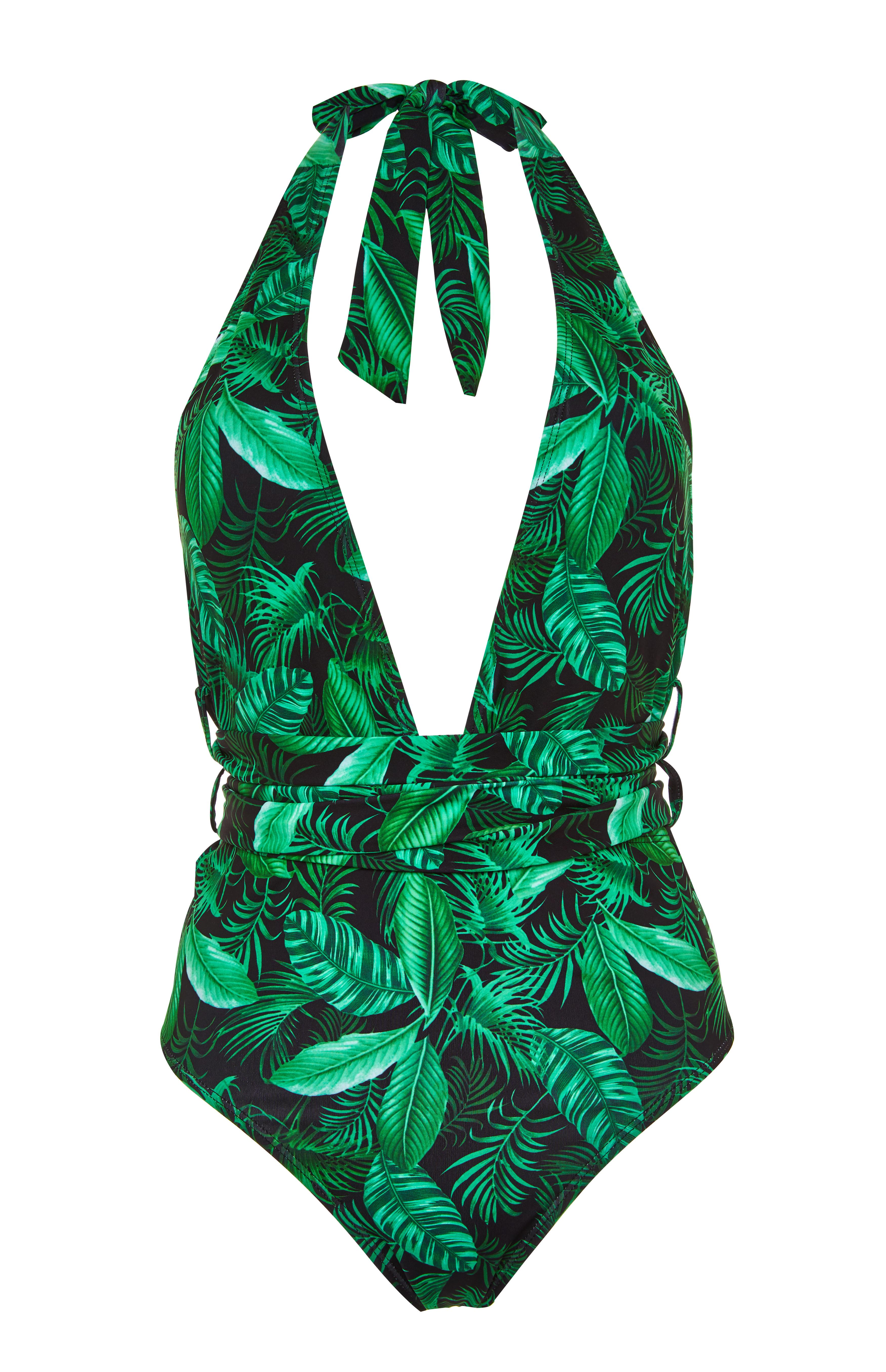 Green Leaf Print Plunge Swimsuit | Swimsuits & Bikinis | Bikinis ...