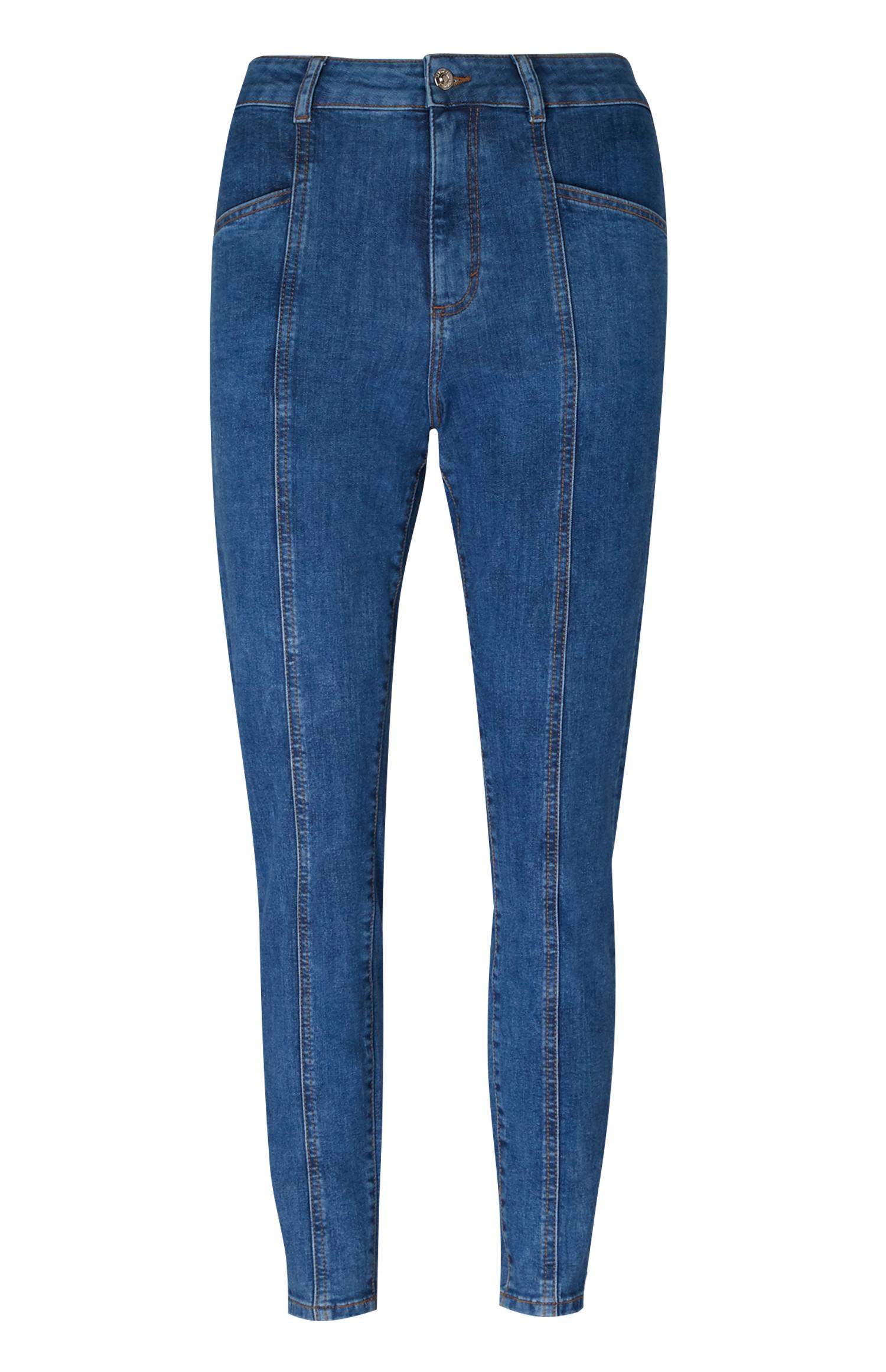 Calças ganga skinny costuras frente azul