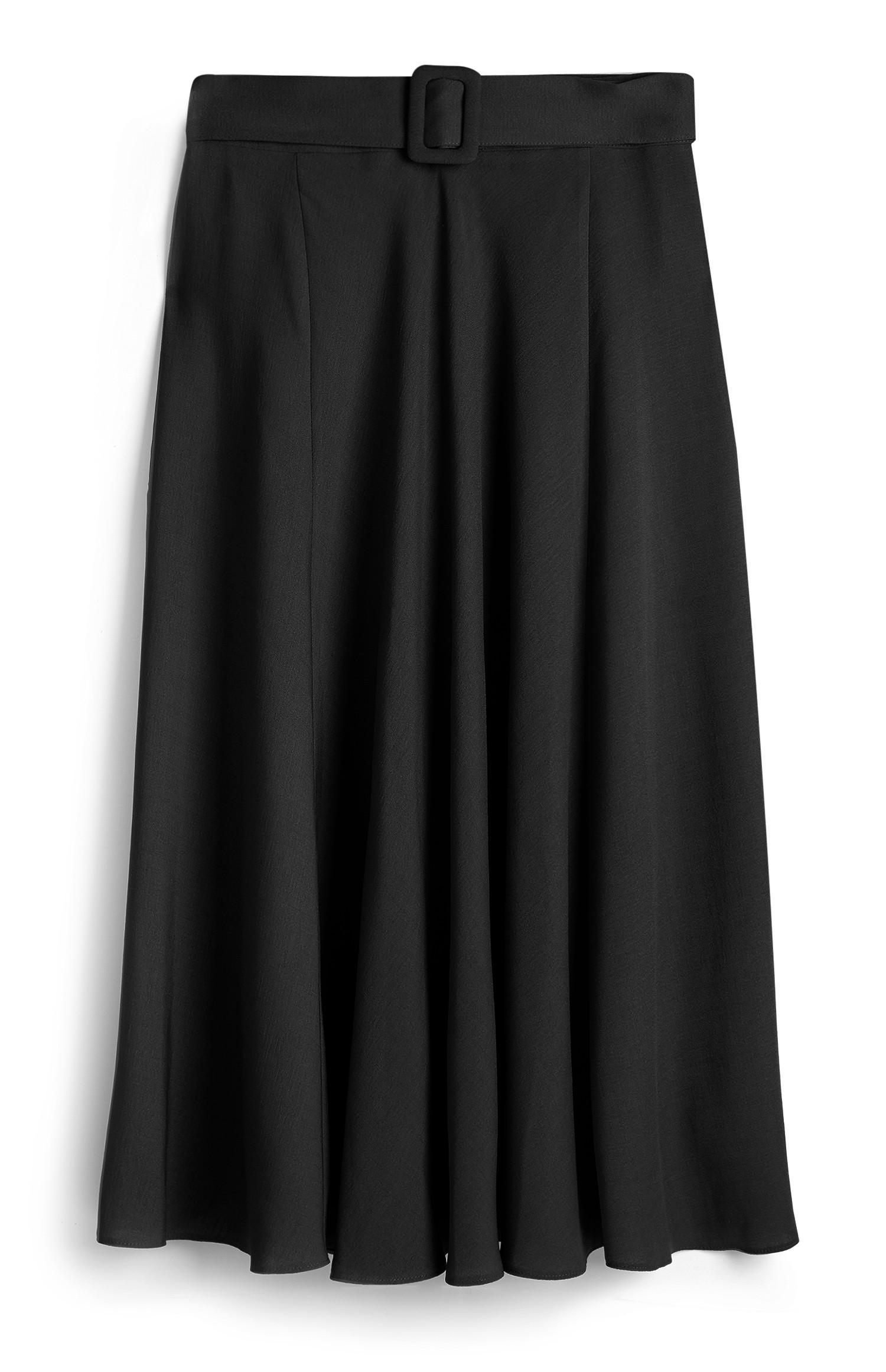 Jupe corolle mi-longue noire avec ceinture