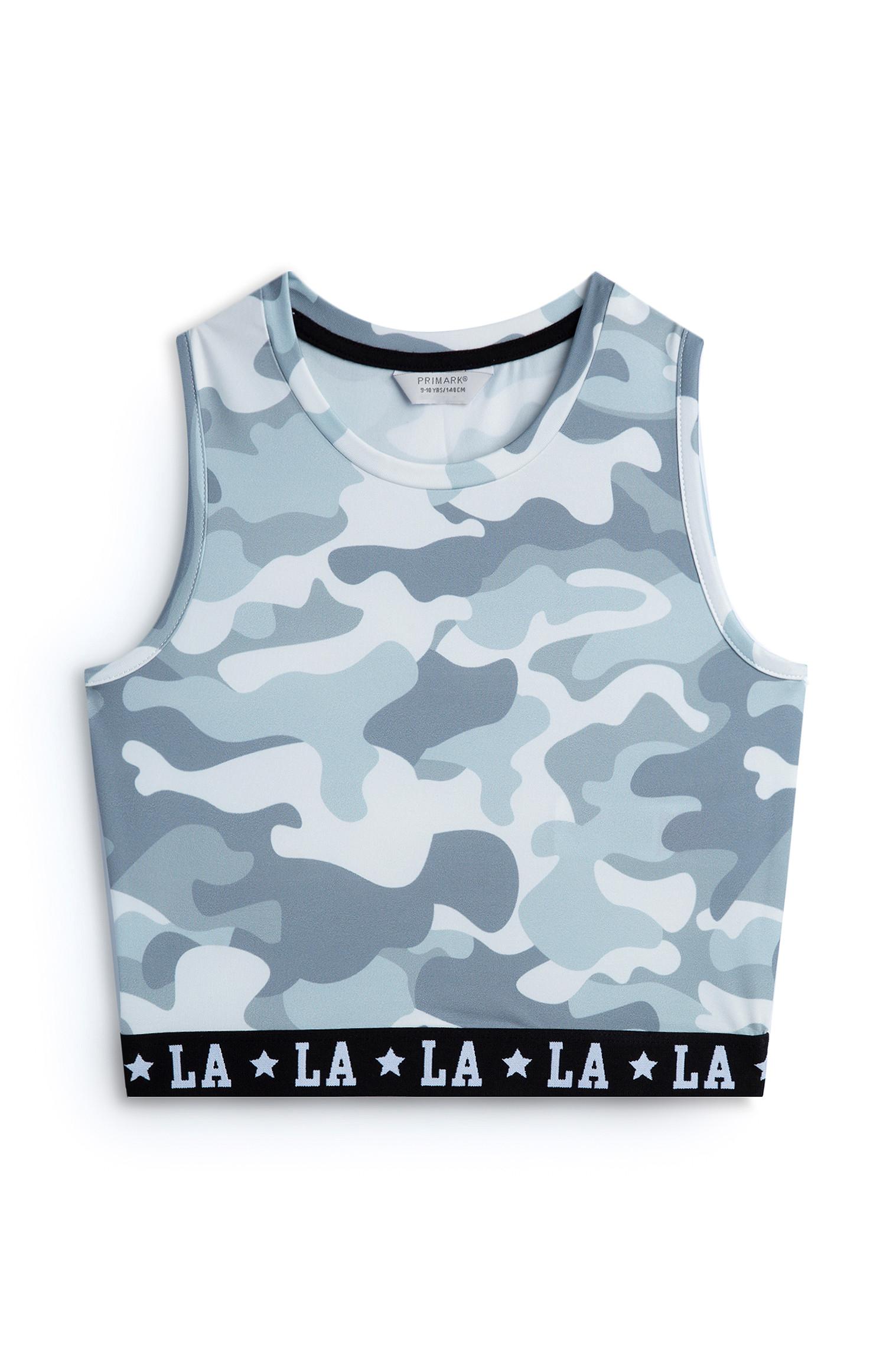 Top curto estampado camuflado rapariga azul