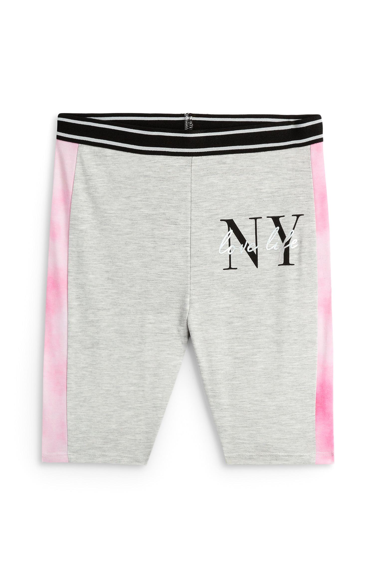 Shorts da ciclista grigi con inserti laterali rosa NY da ragazza