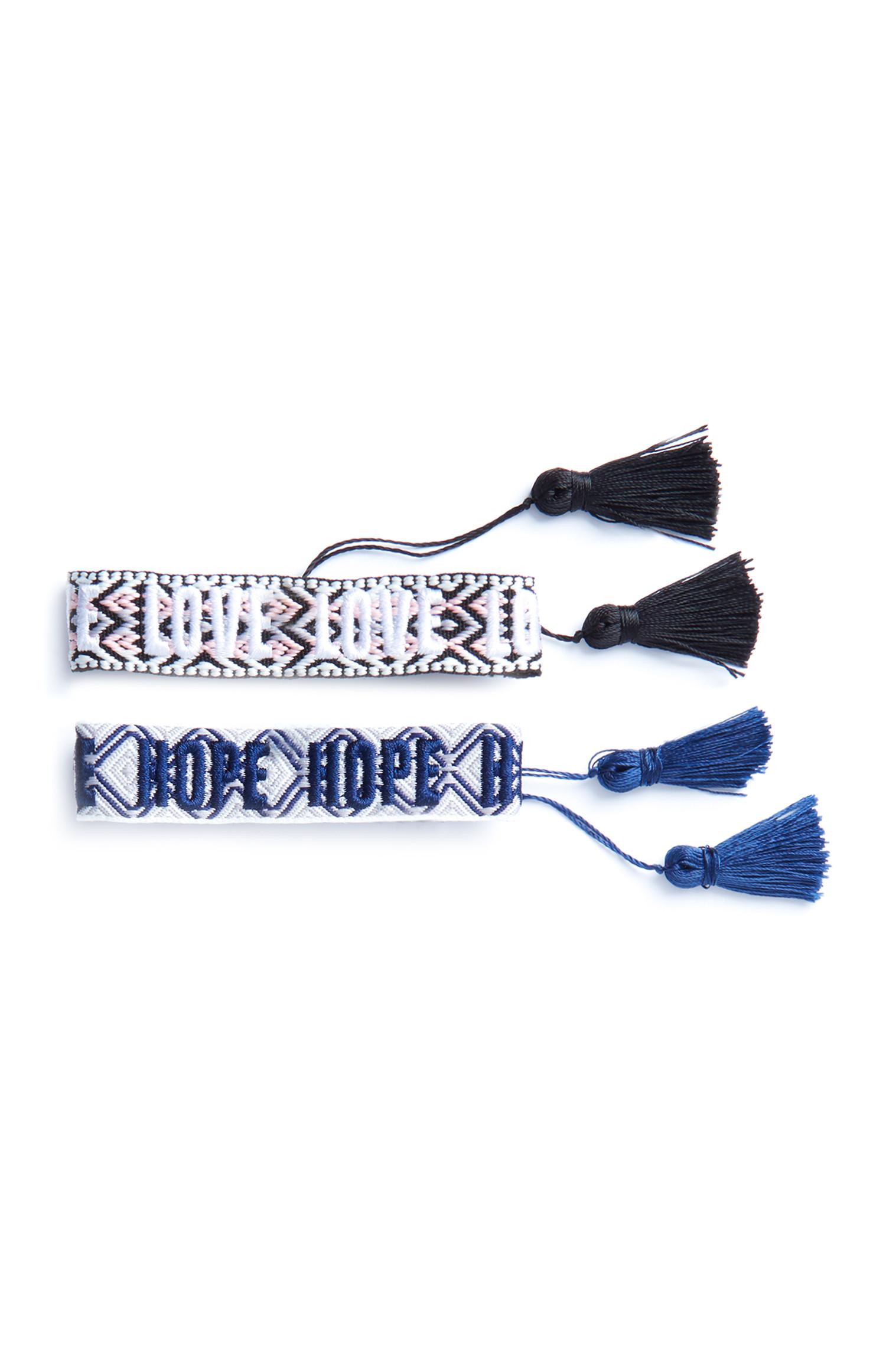 Pack 2 pulseiras jacquard slogan Love And Hope