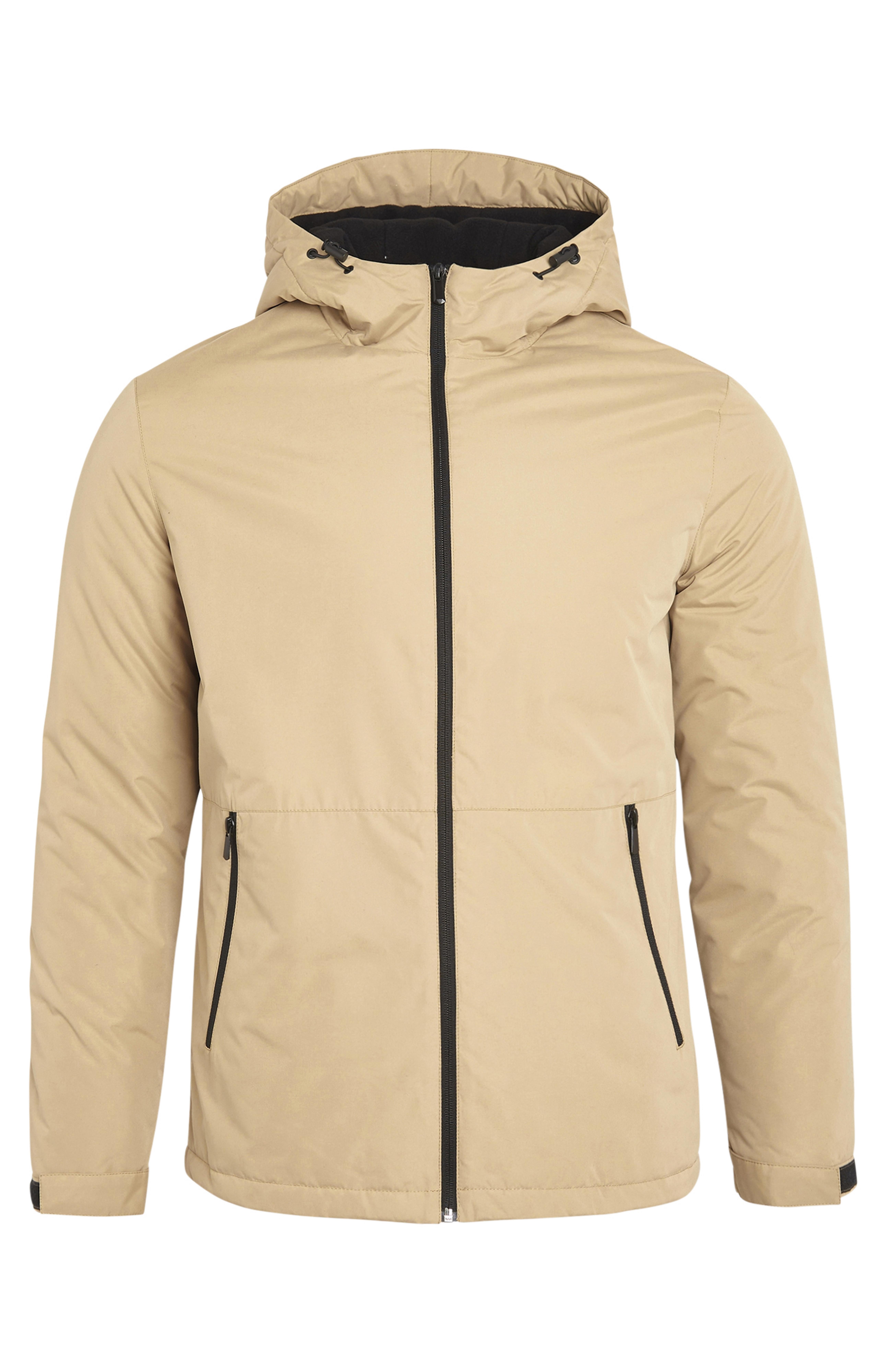 Beige Basic Hooded Zip Up Jacket With Pockets Men's Coats & Jackets