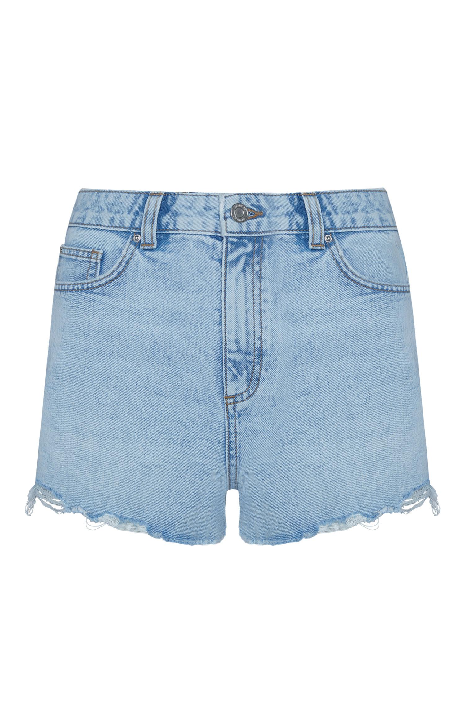 Short effiloché bleu clair taille haute