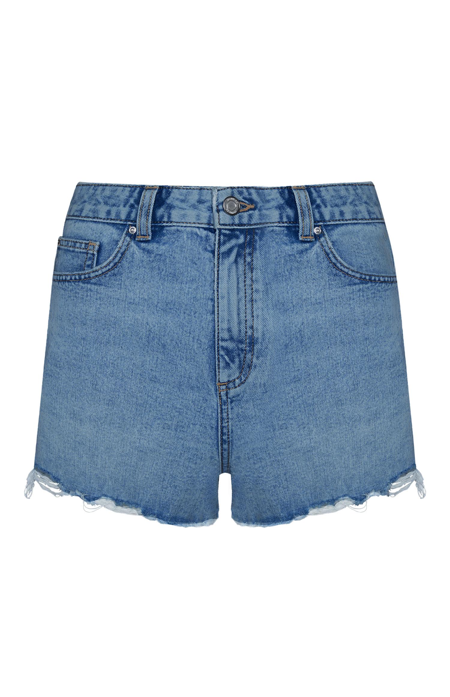 Short bleu moyen en denim à revers