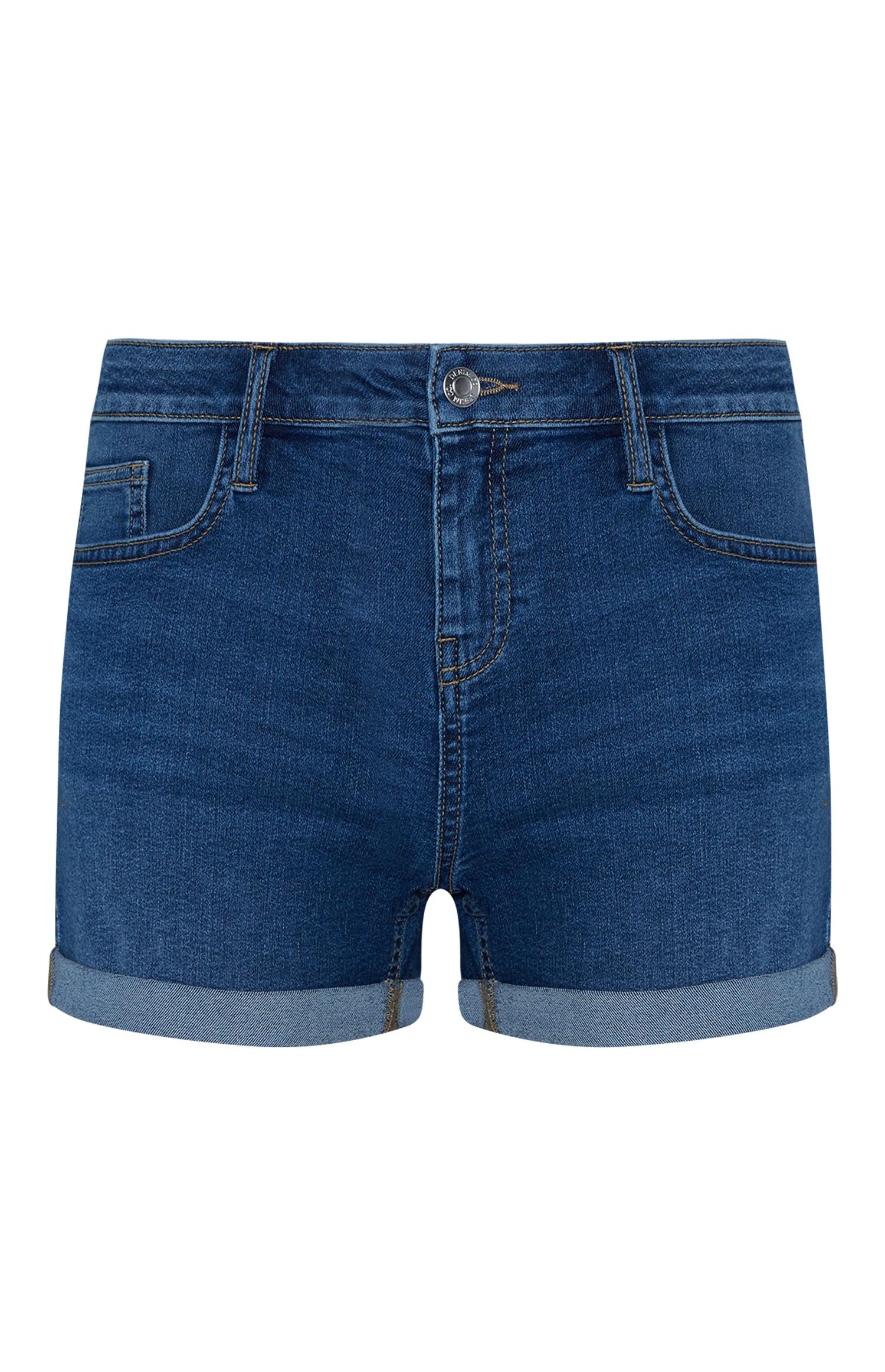 Short en jean bleu foncé à revers