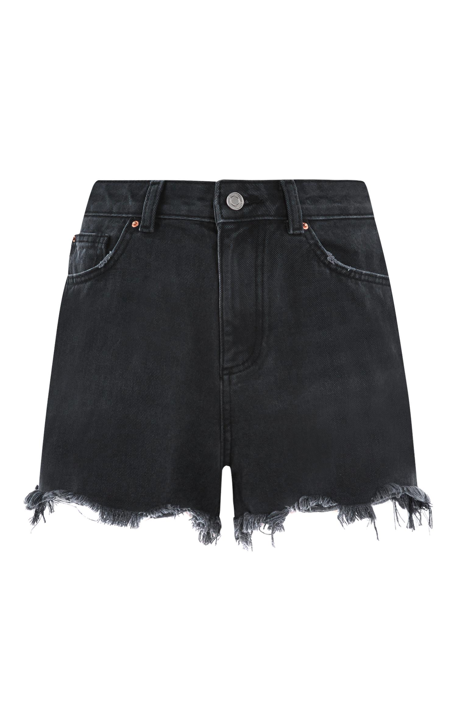 Short en jean noir à revers