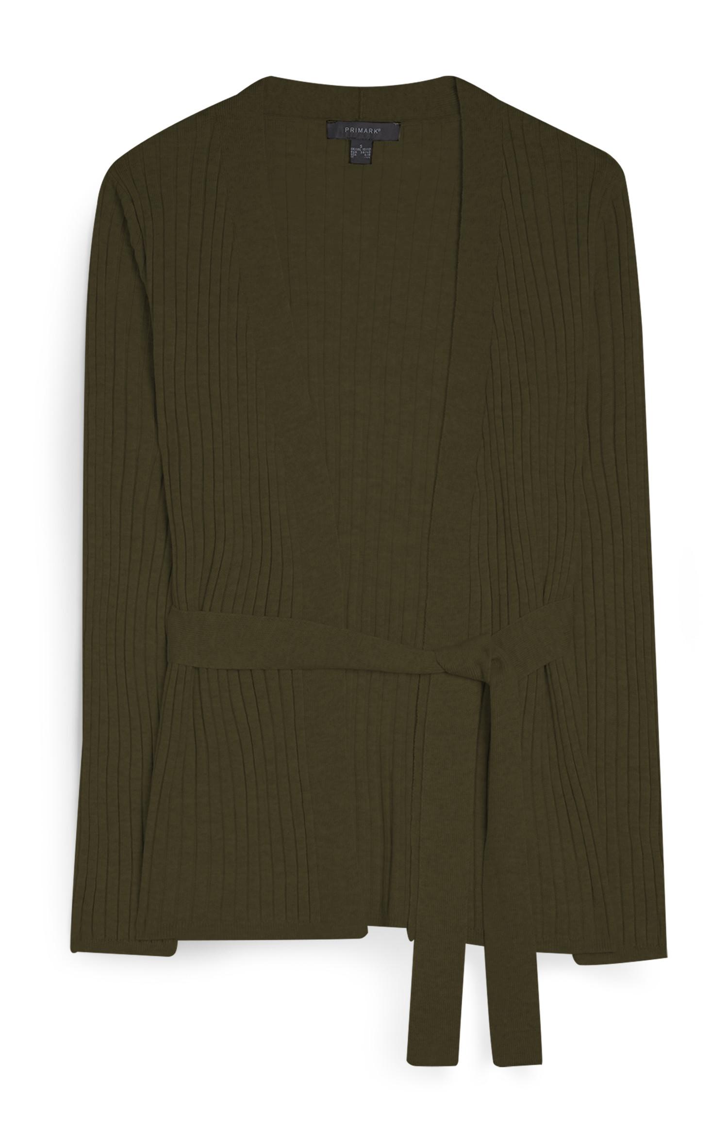 Casaco malha cinto conjunto coordenado caqui