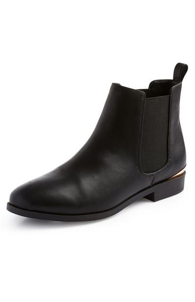 Black Faux PU Leather Chelsea Boots