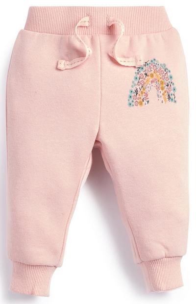 Bas de jogging rose motif arc-en-ciel en fleurs bébé fille
