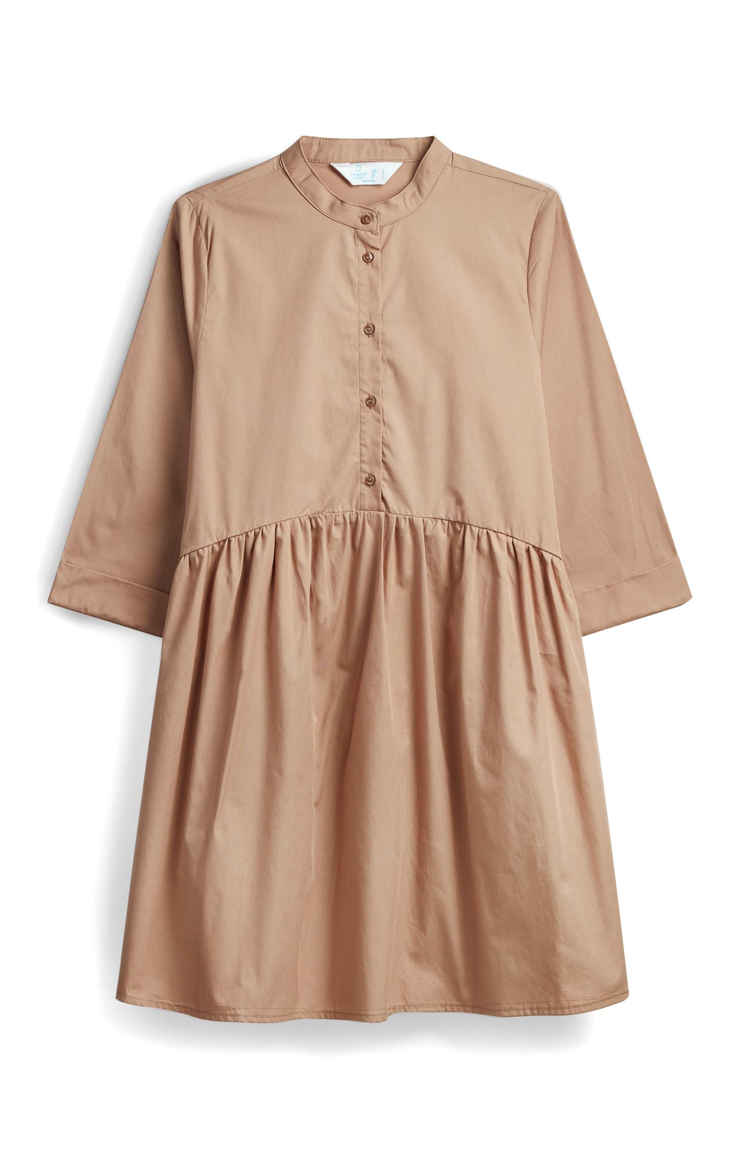 Robe-chemise en popeline grège