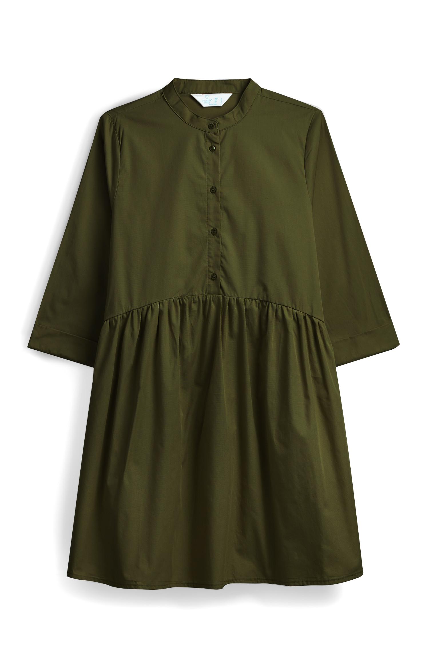 Robe-chemise kaki en popeline