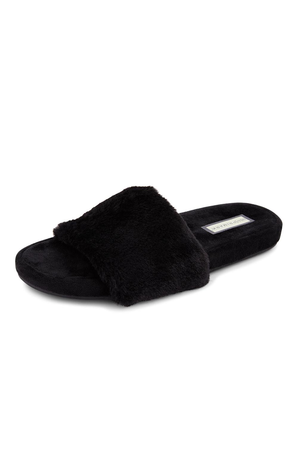 Zwarte bontslippers Sloffen voor dames Schoenen & laarzen voor