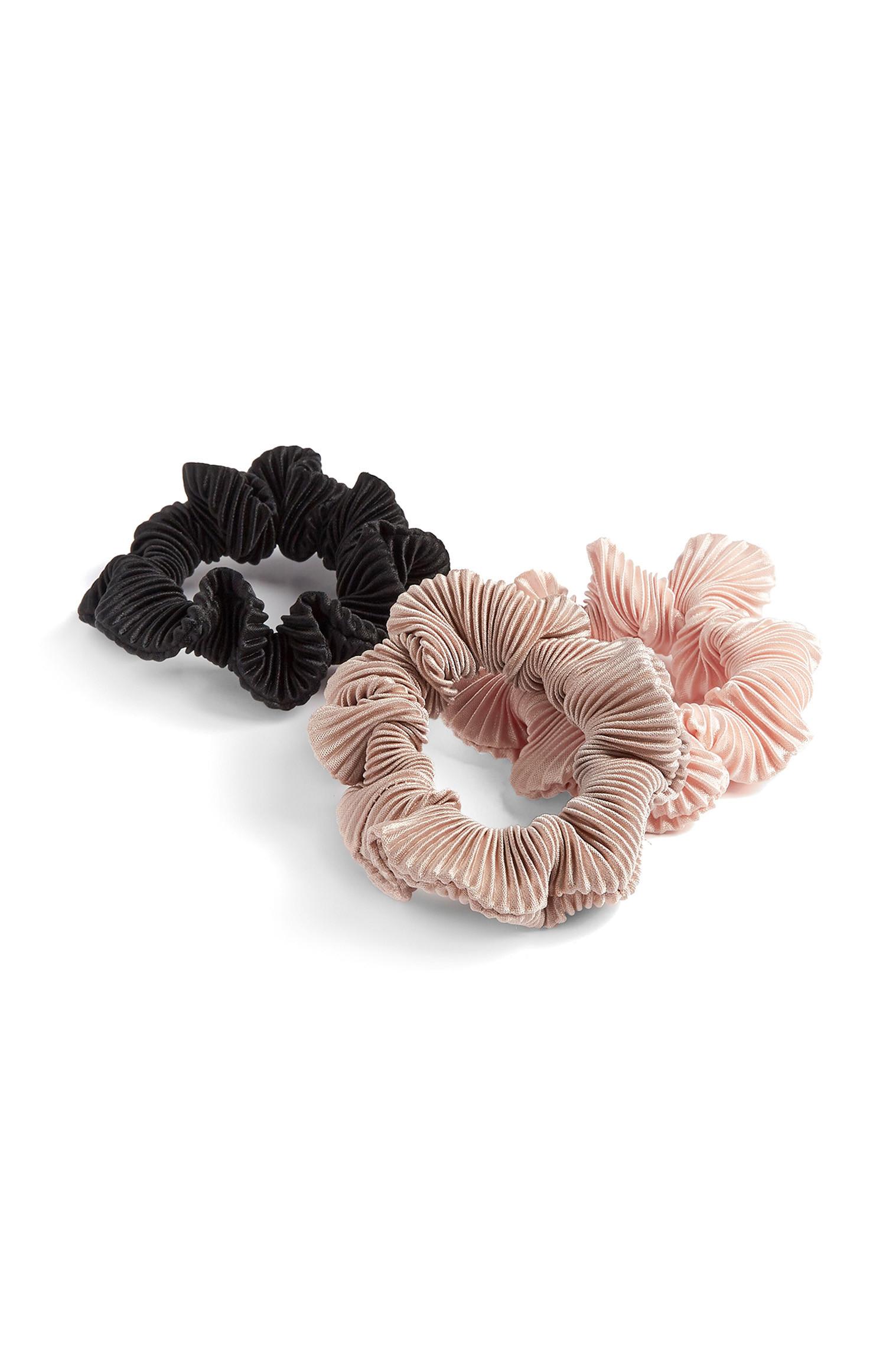 Lot de 3 chouchous froncés noir, rose et marron