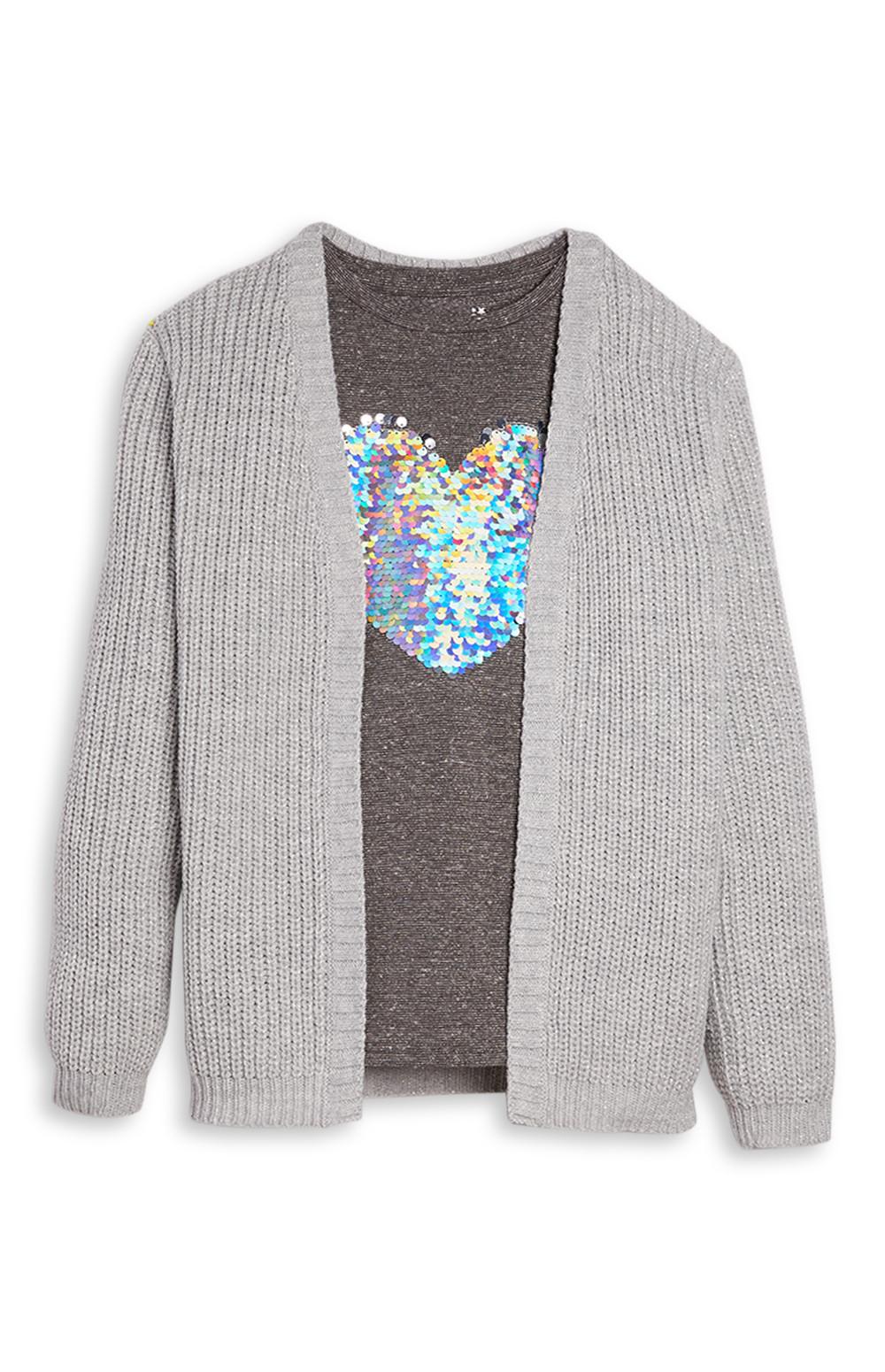 Grauer Cardigan mit T-Shirt (Teeny Girls)