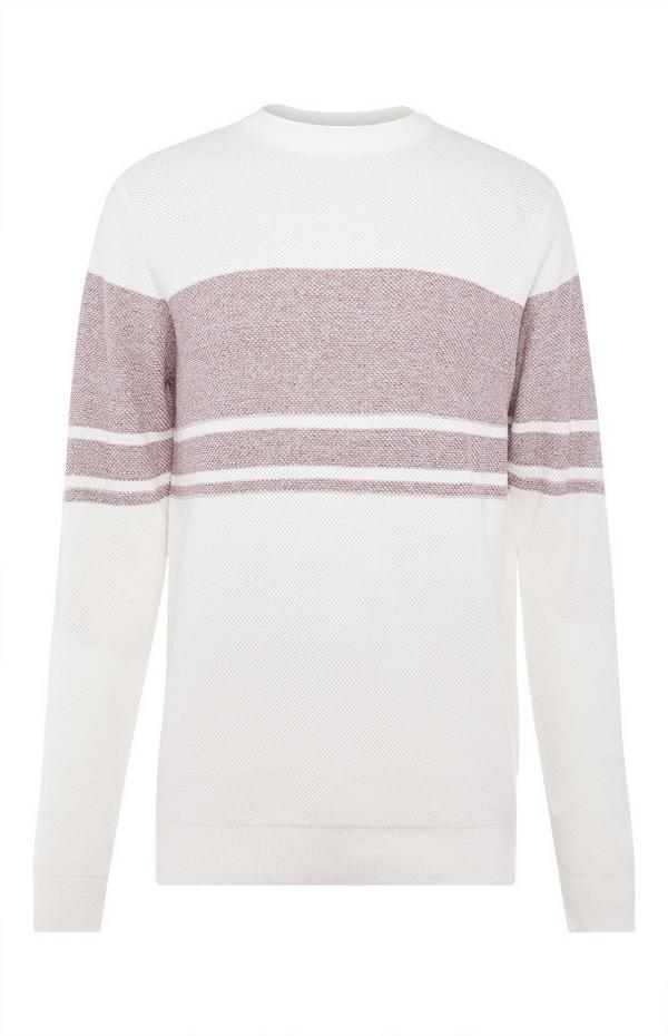 White Texture Stripe Sweater