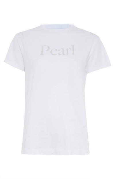 Wit T-shirt met parelmoer