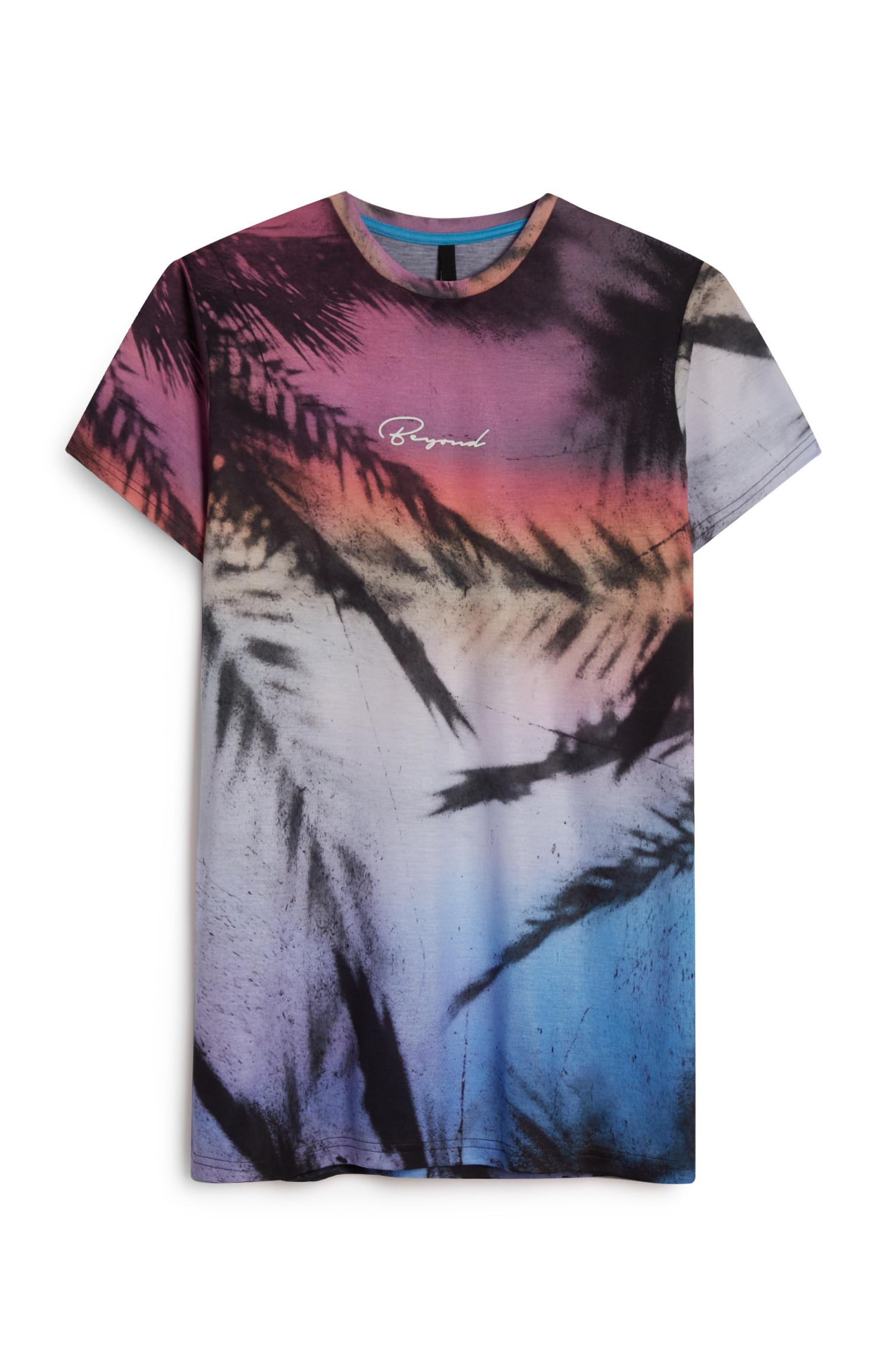 Majica s potiskom palmovih listov in sončnega zahoda