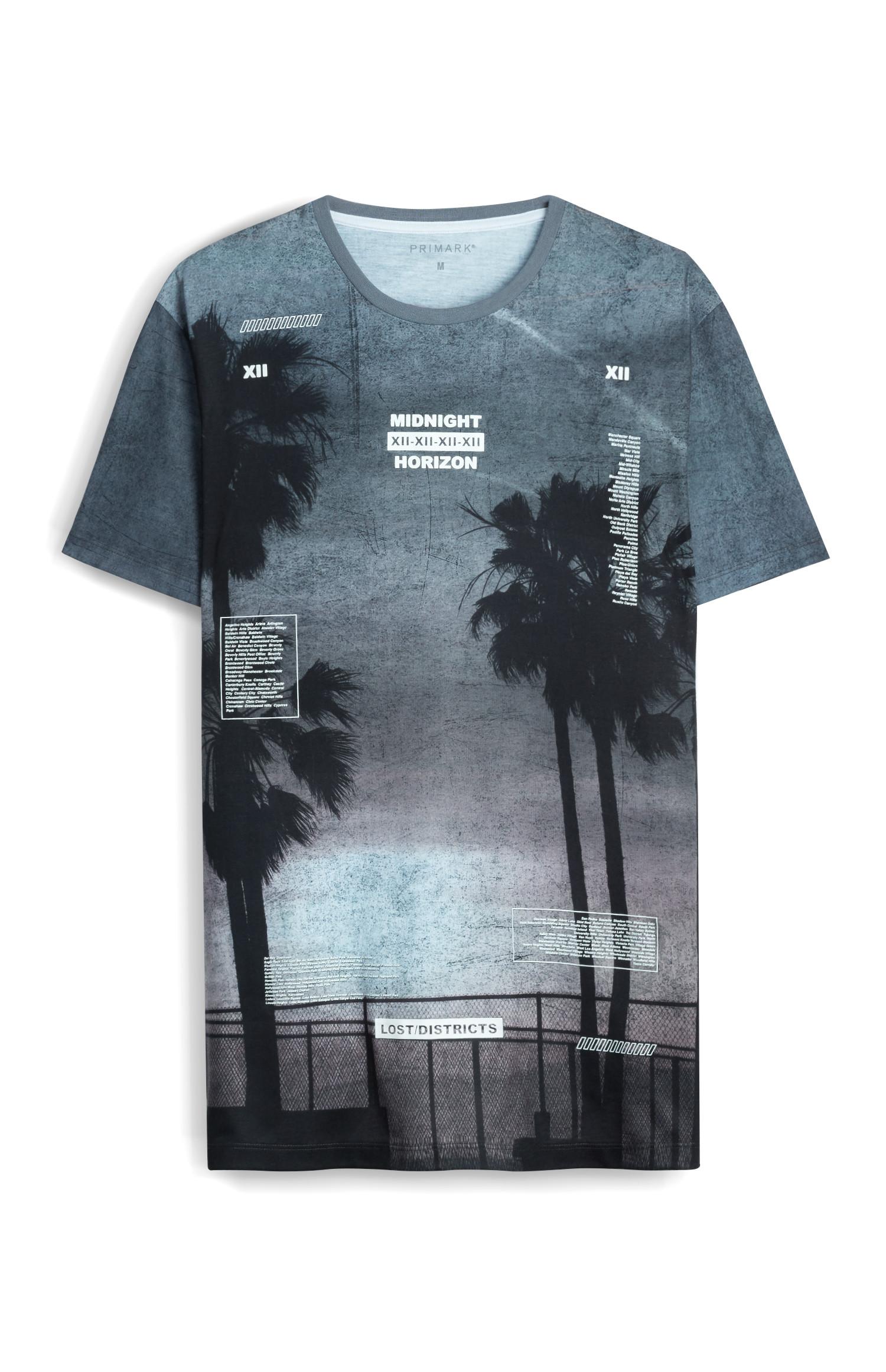 T-shirt noir à photo palmiers