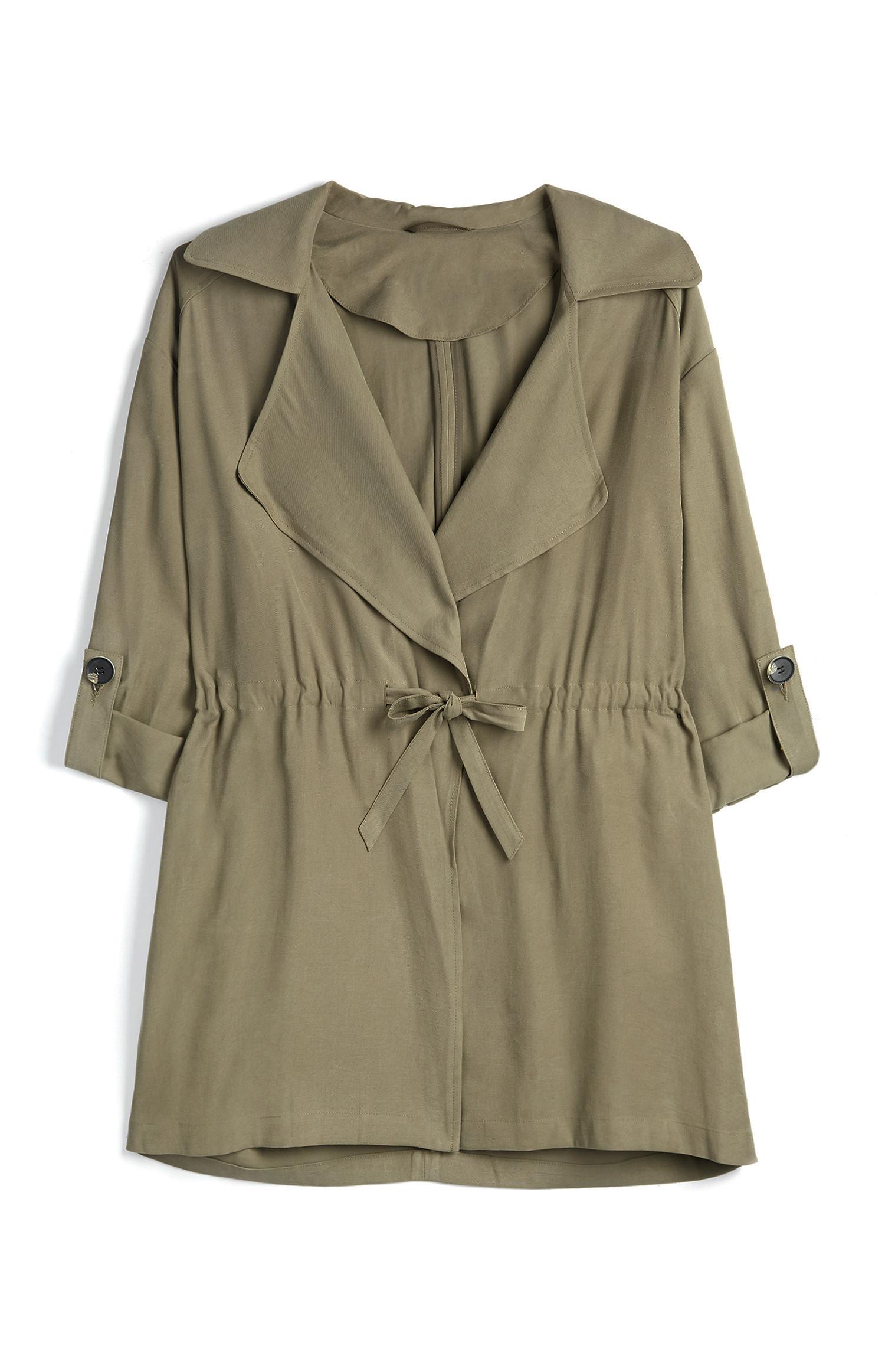 Veste cache-poussière mi-longue kaki à manches longues