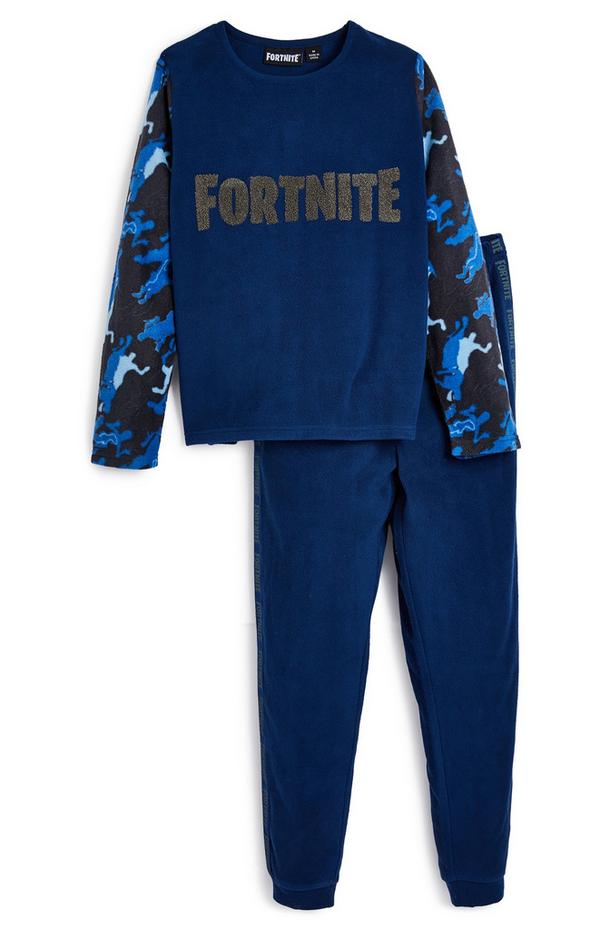 Marineblaues Fleece-Pyjamaset mit Fortnite-Logo (Teeny Boys)
