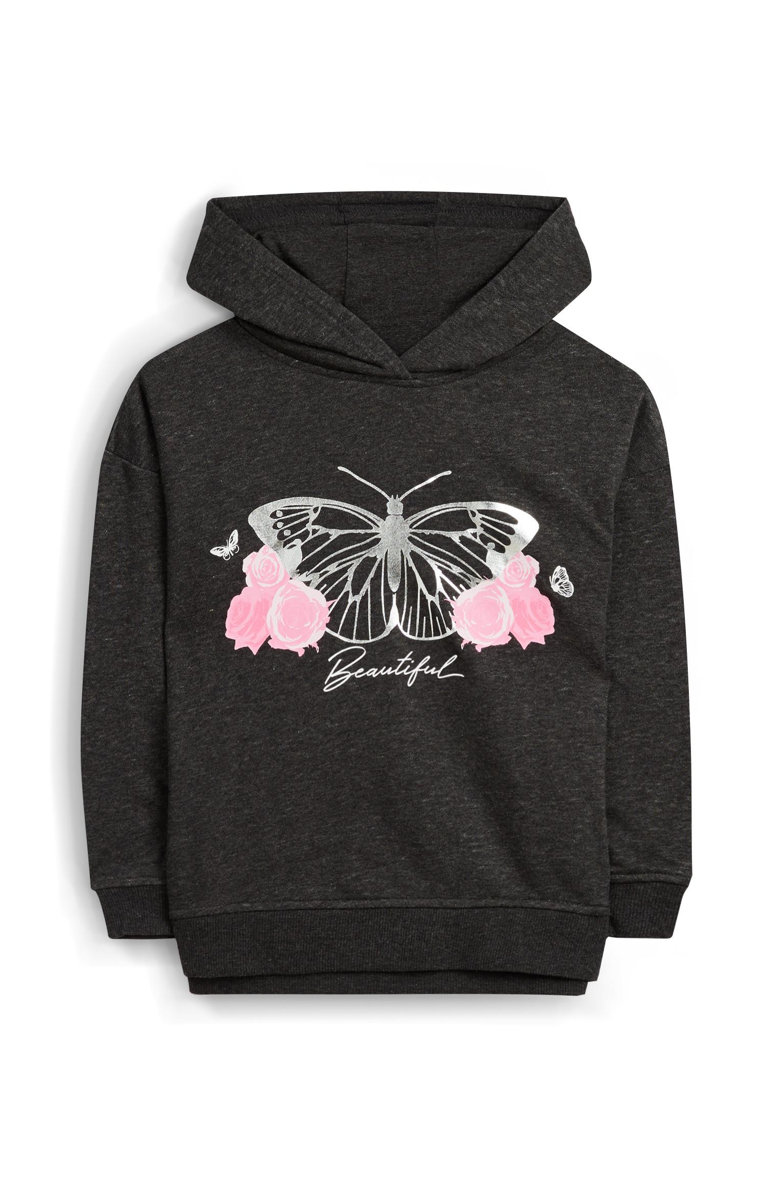 Camisola capuz estampado borboleta menina preto