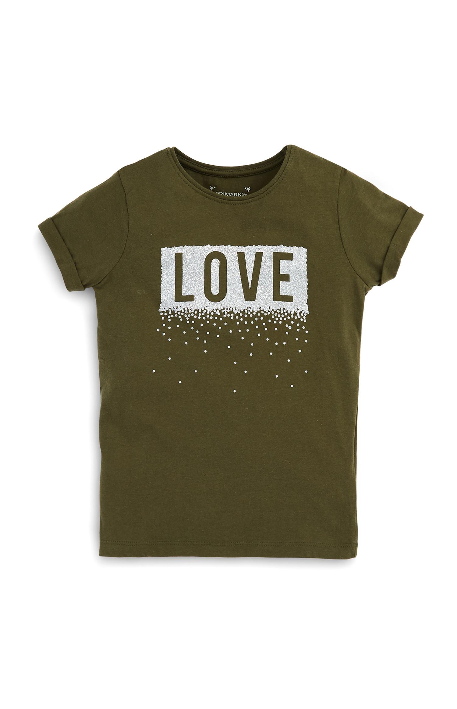 T-shirt slogan Love rapariga caqui