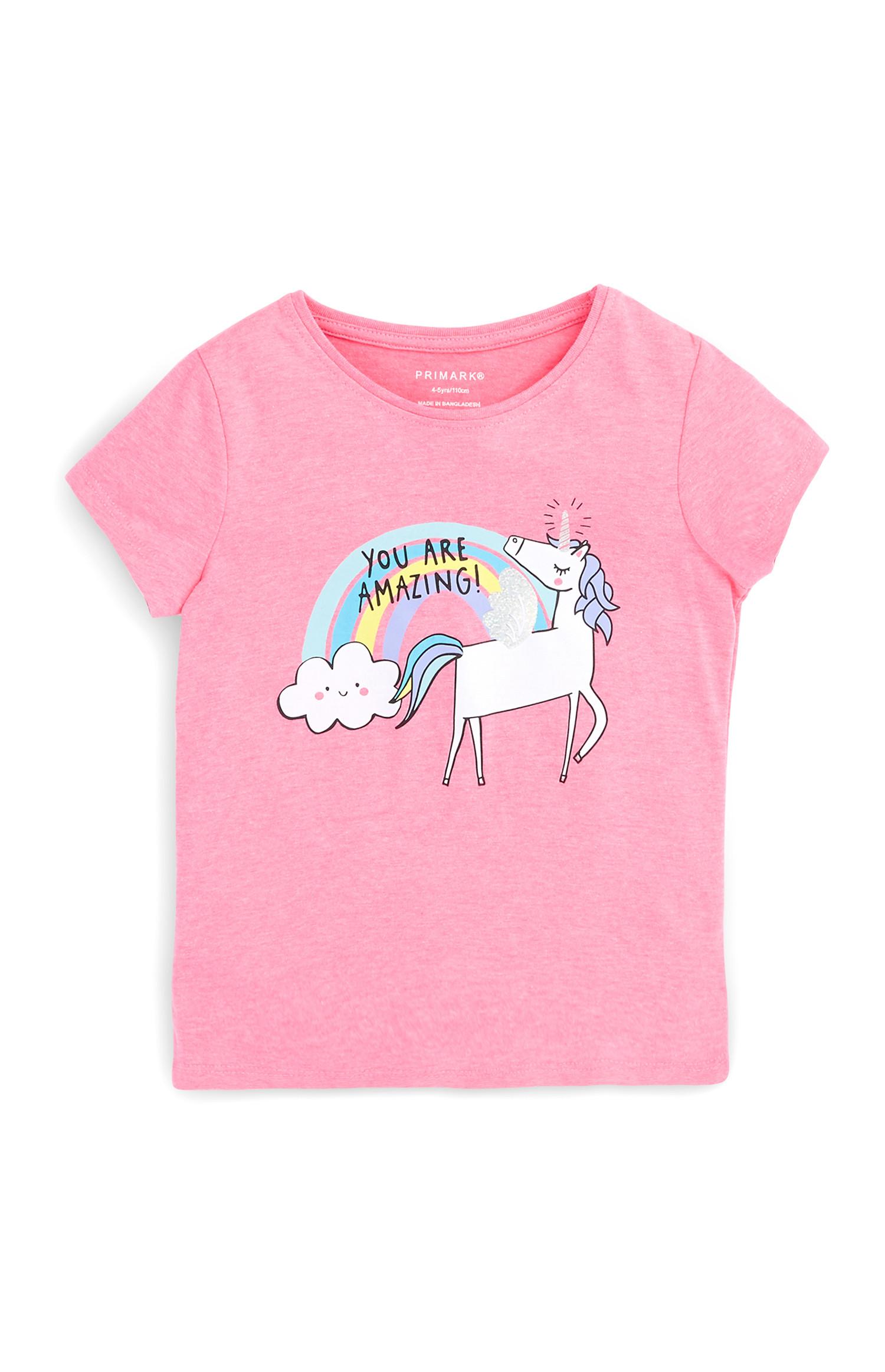 T-shirt unicórnio menina cor-de-rosa